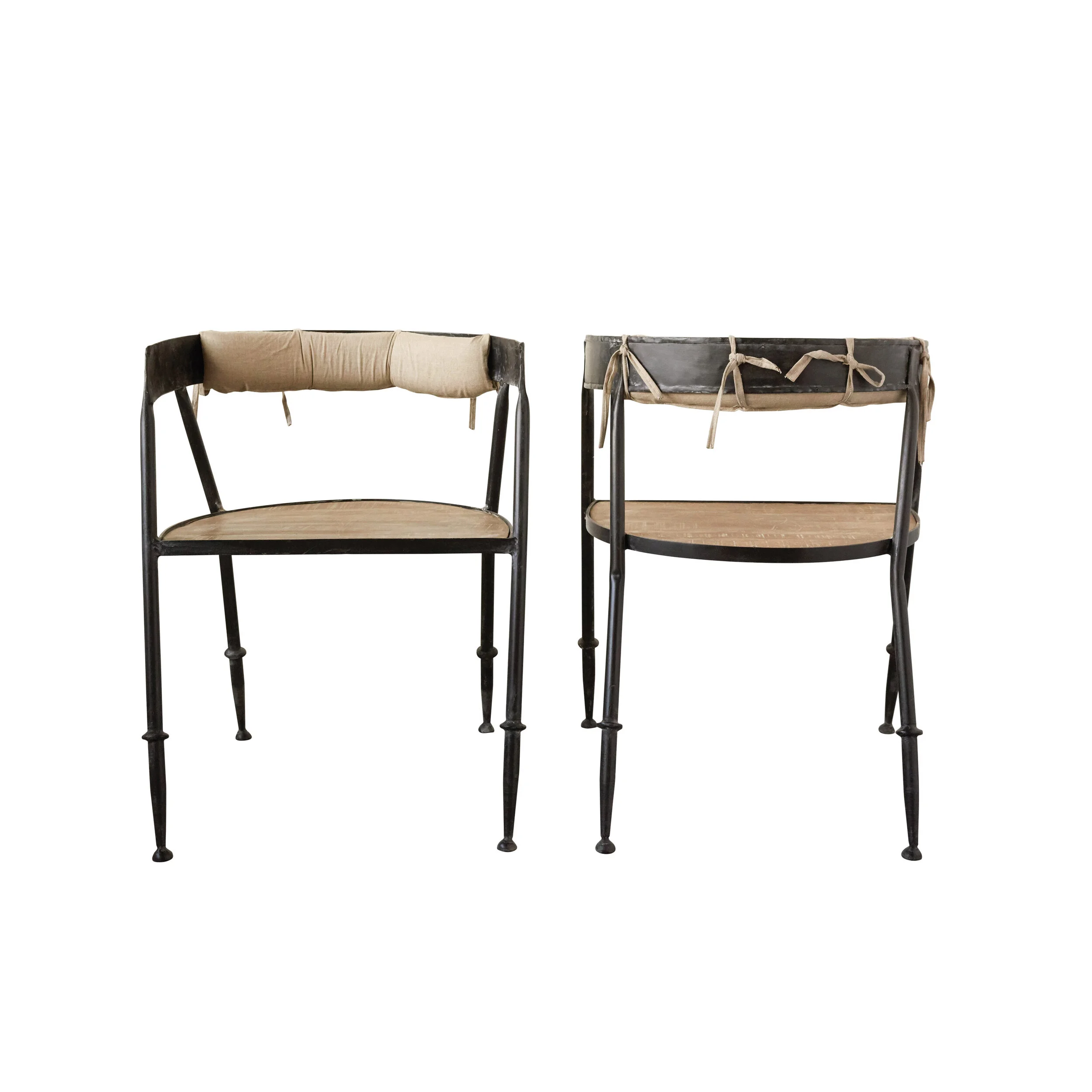 Metal Chair with Wood Seat &amp; Cotton Back Cushion with Ties