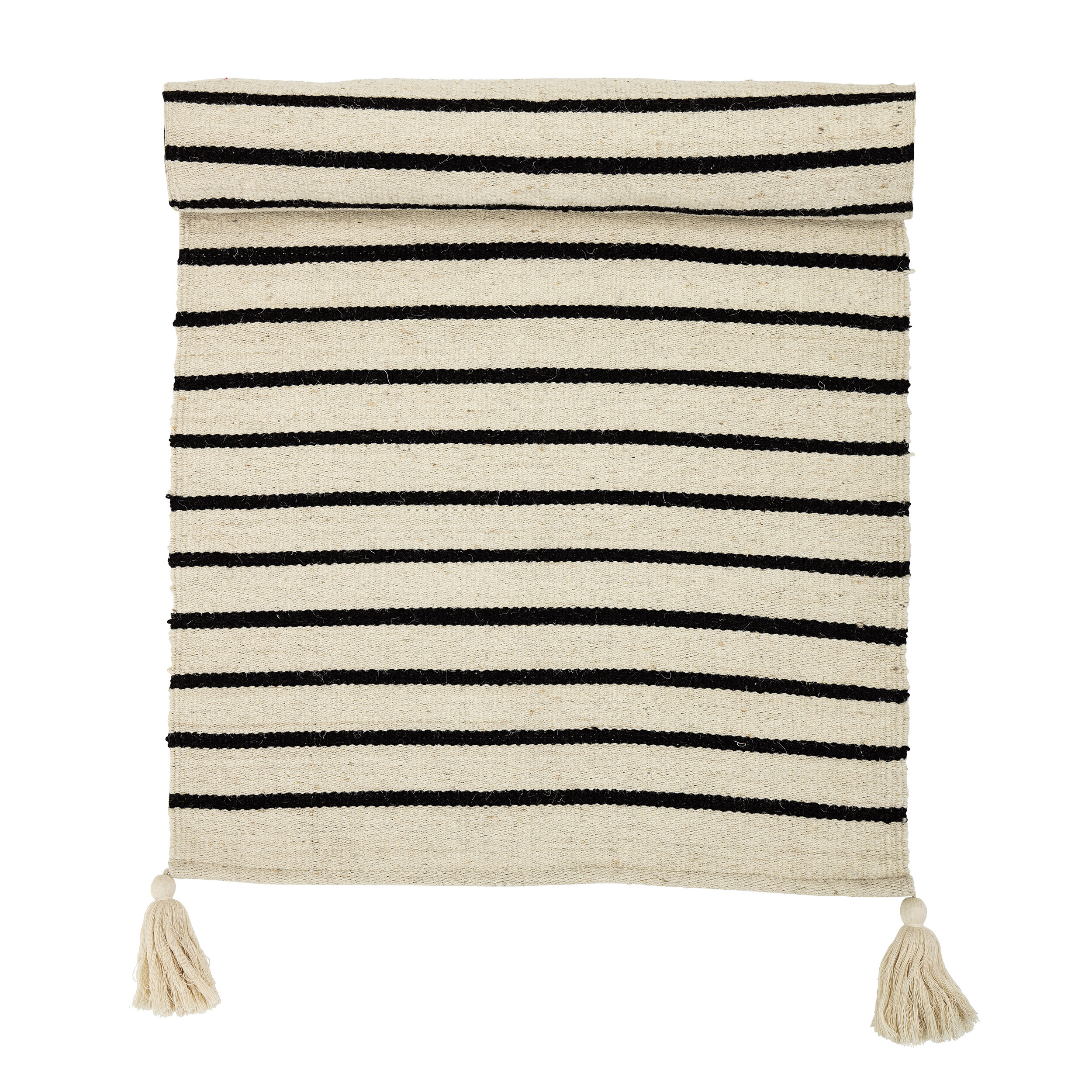 Rectangle Black &amp; White Striped Cotton Rug