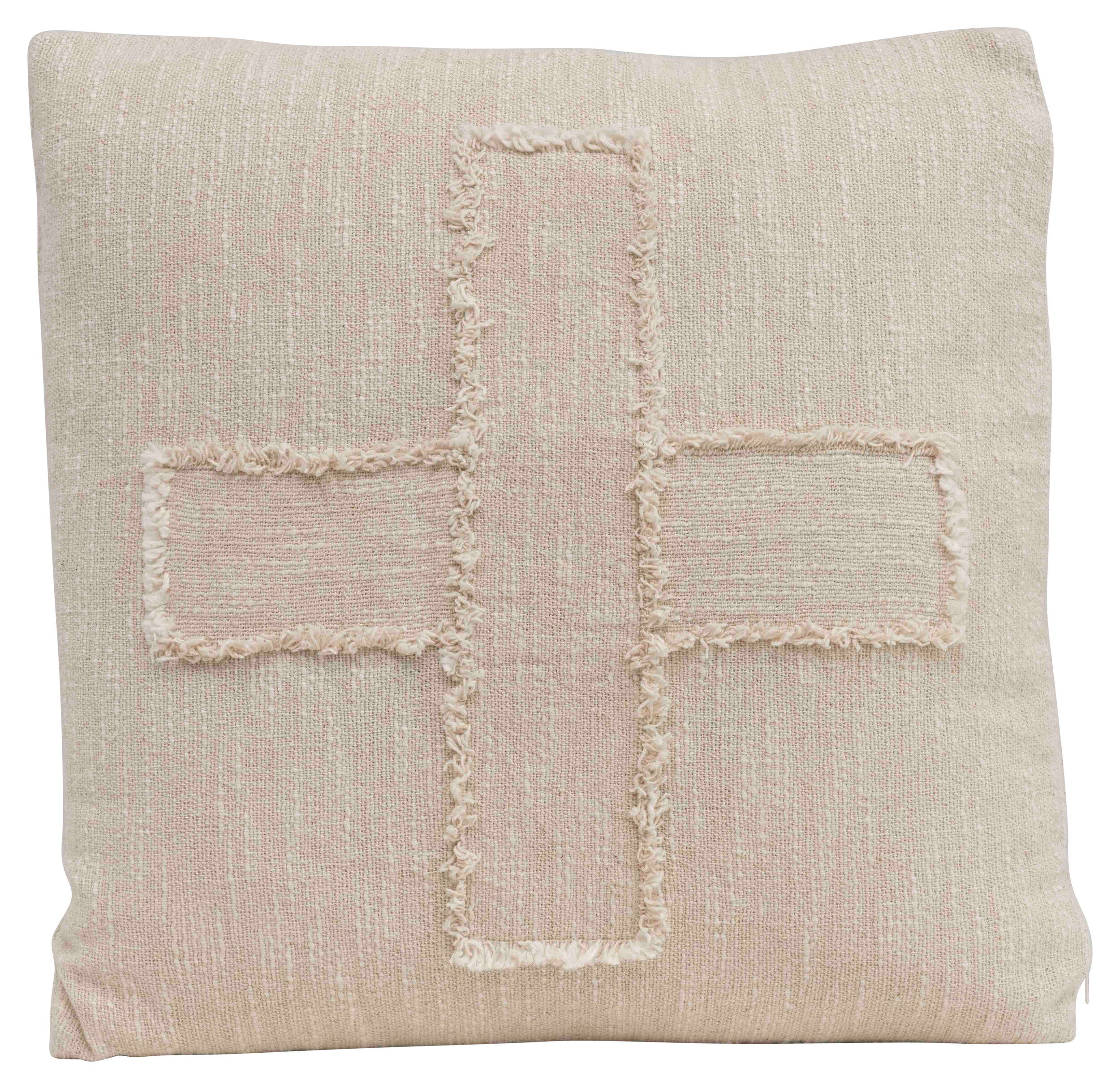 Square Cotton Mudcloth Pillow with Fringed "X" Pattern