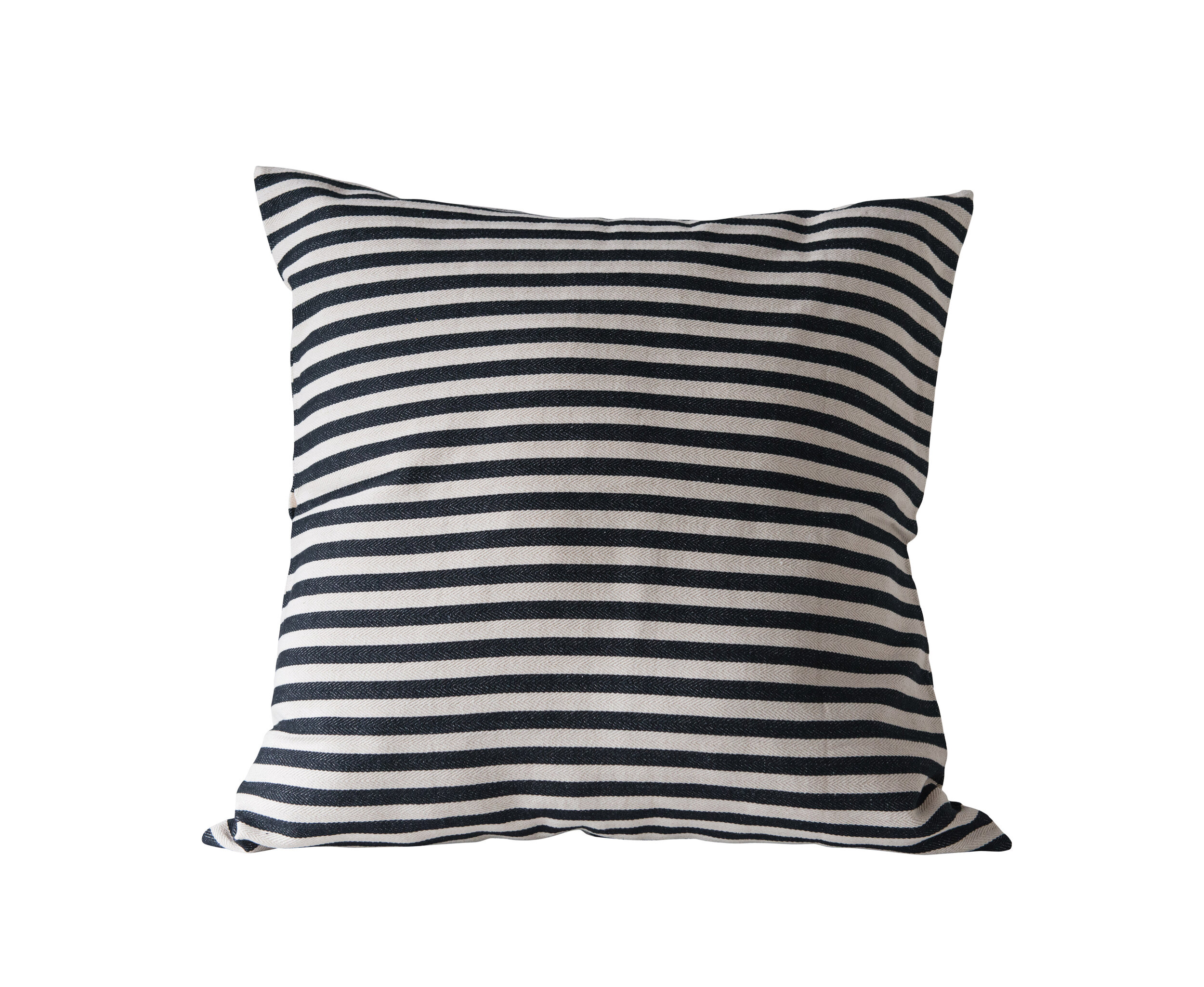 Square Cotton Woven Pillow with Black &amp; Cream Stripes