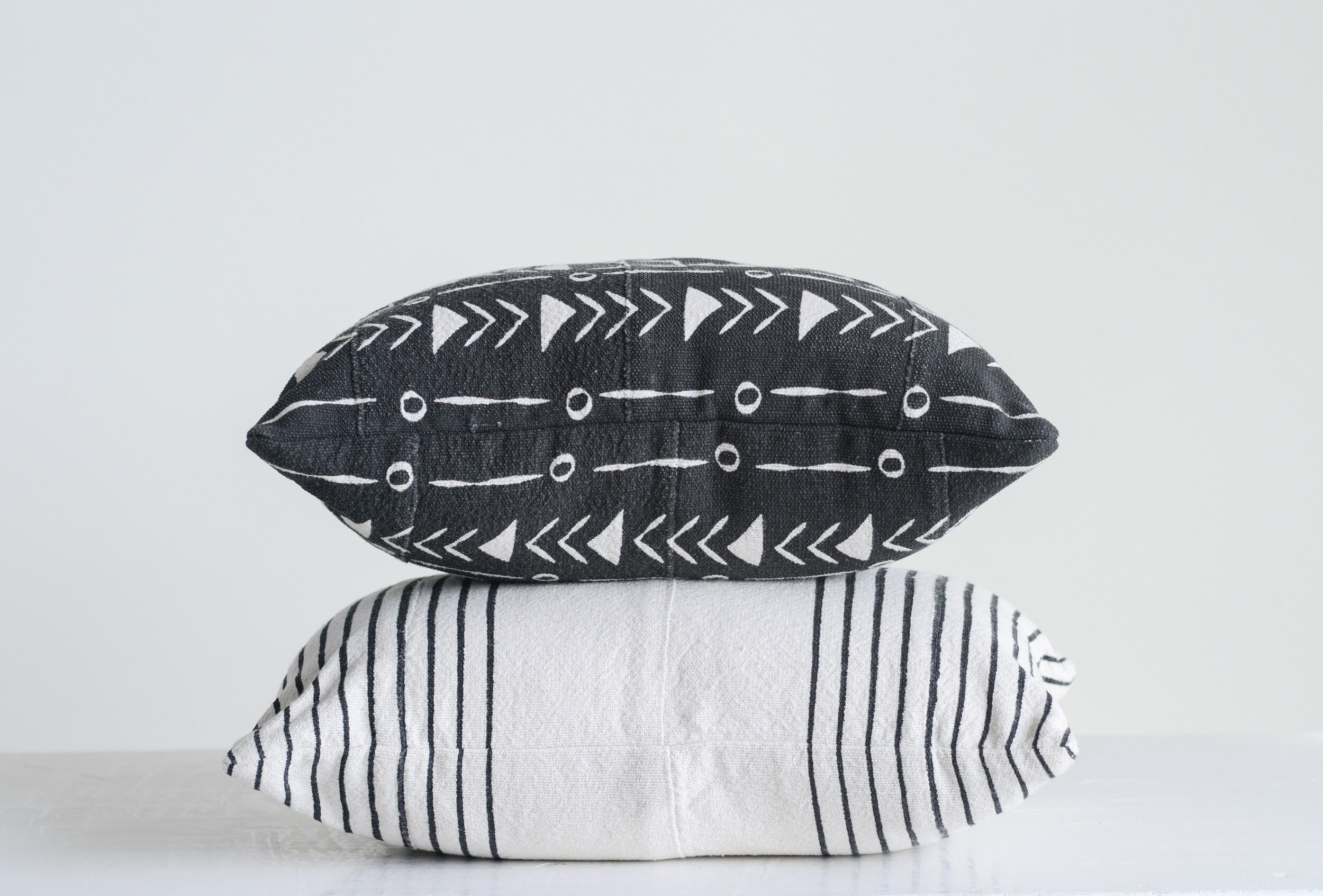 Set of Two Black &amp; White African Mudcloth Cotton Pillows 