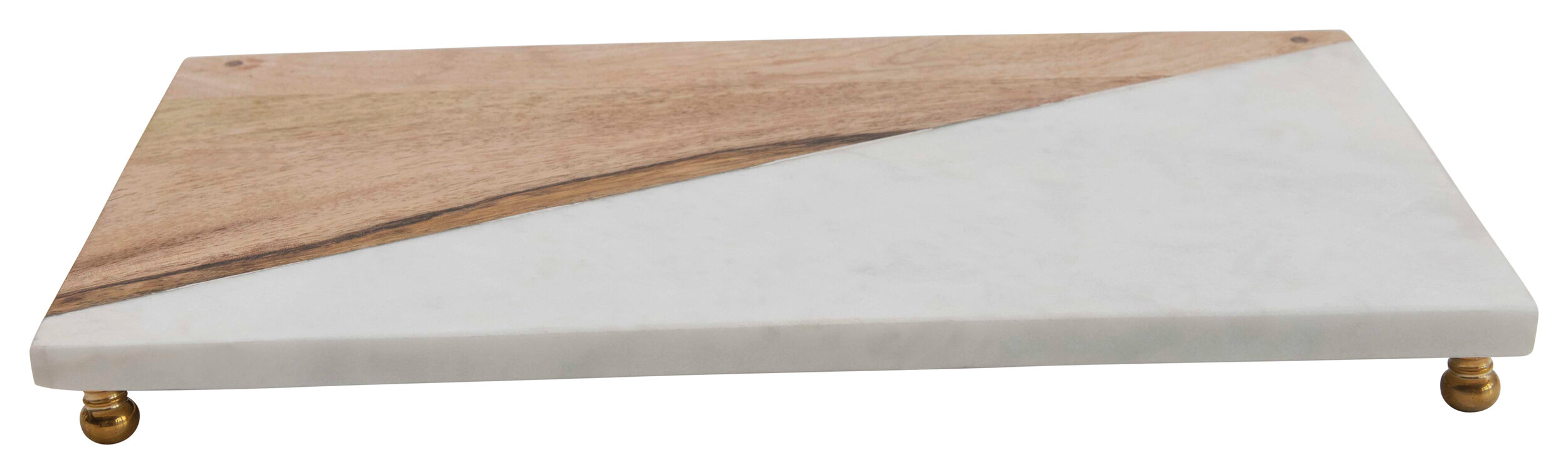 Mango Wood &amp; Marble Cutting Board/Serving Tray with Brass Feet