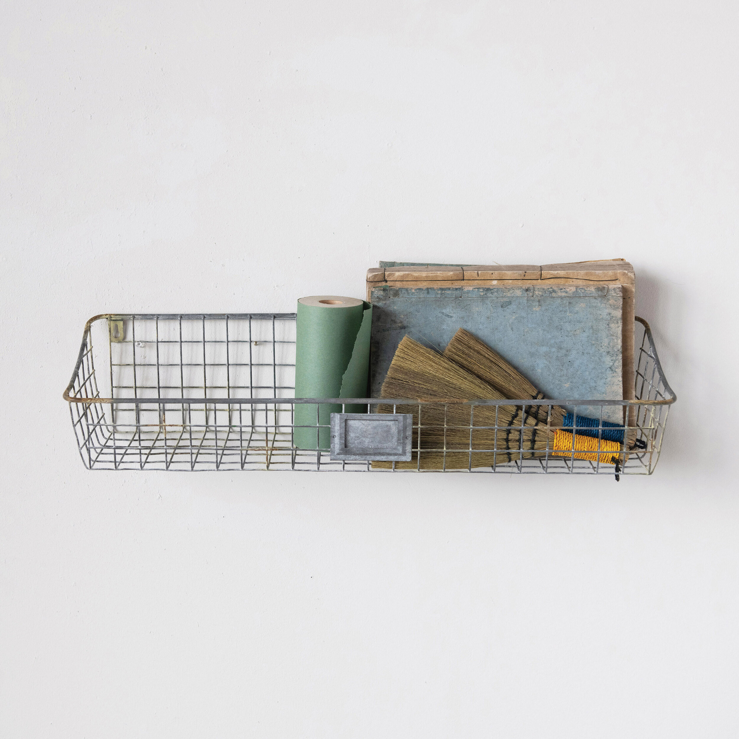 Metal Wire Wall Basket, Distressed Zinc Finish