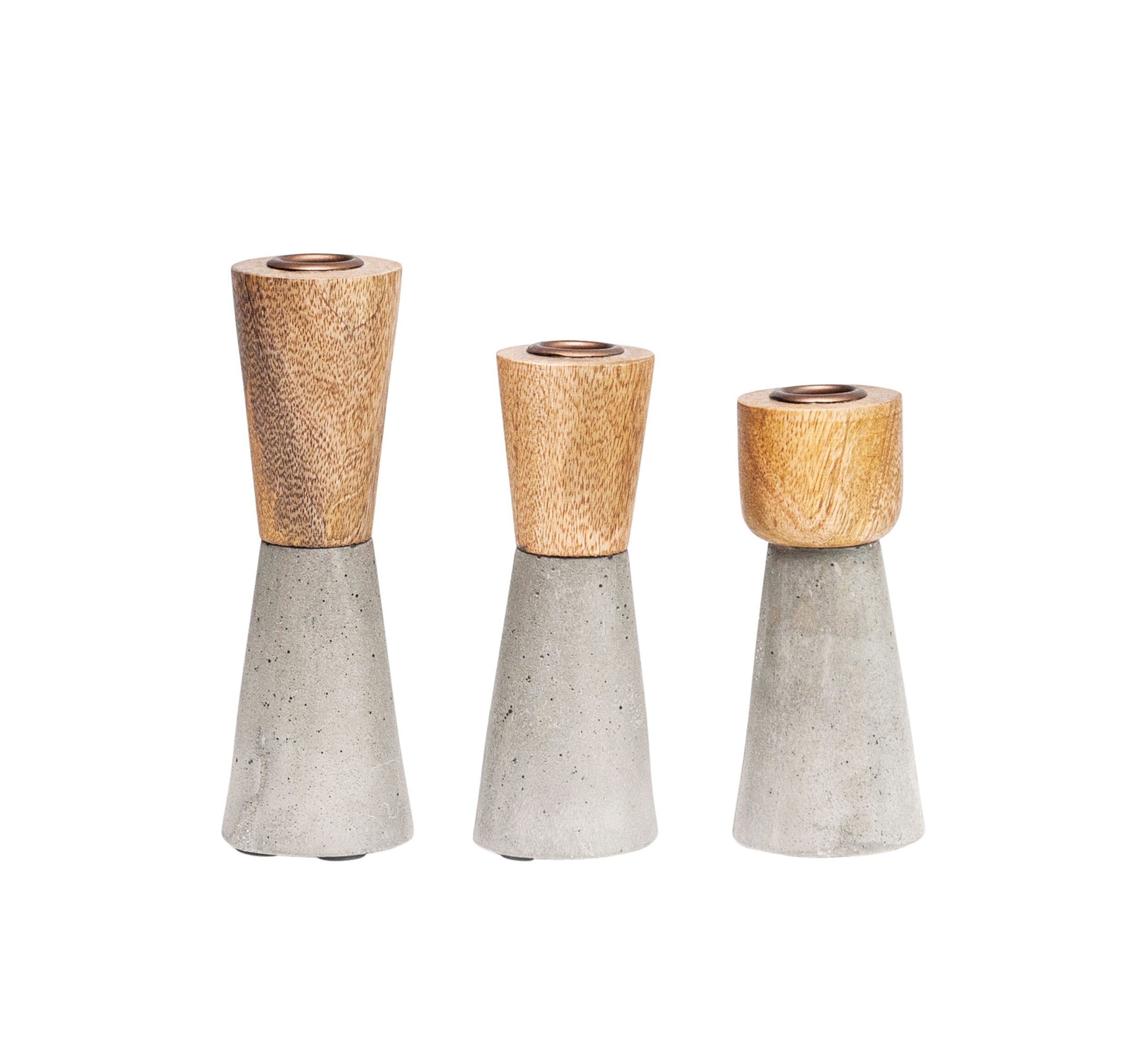 Wood &amp; Grey Cement Candleholders (Set of 3 Sizes)