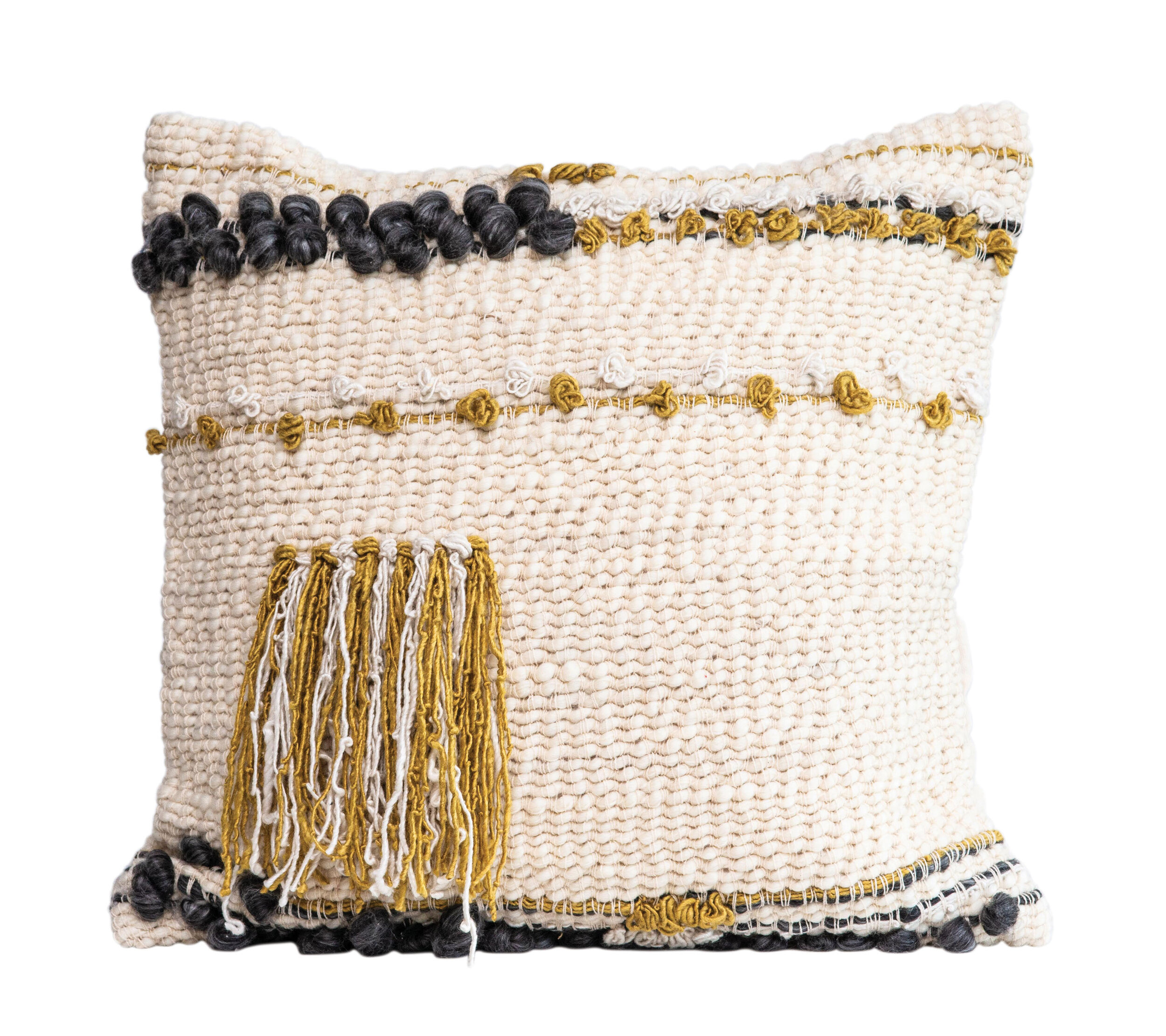 White Handwoven Square Wool Blend Pillow 