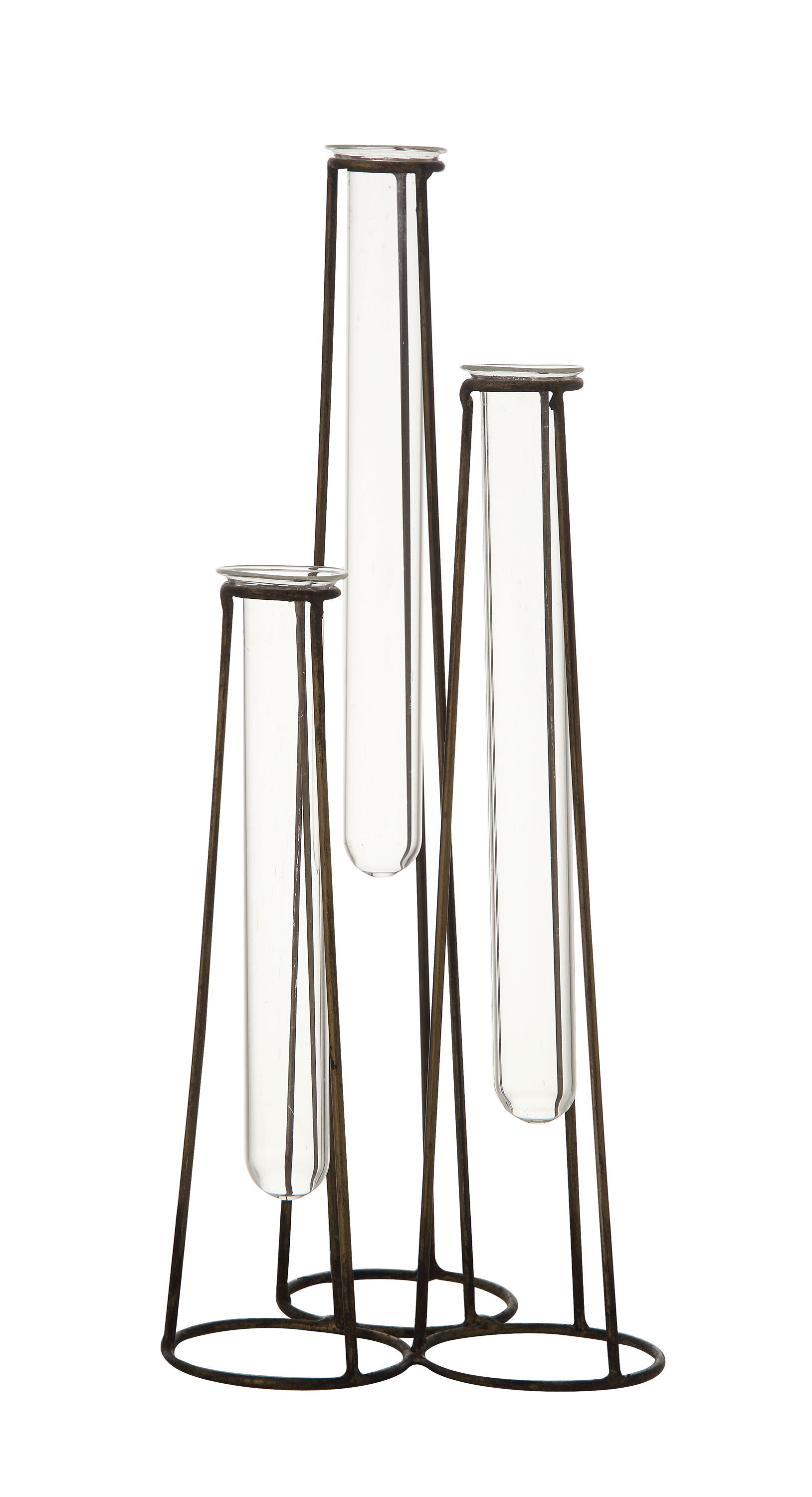 Three Test Tube Bud Vases in Metal Stand 