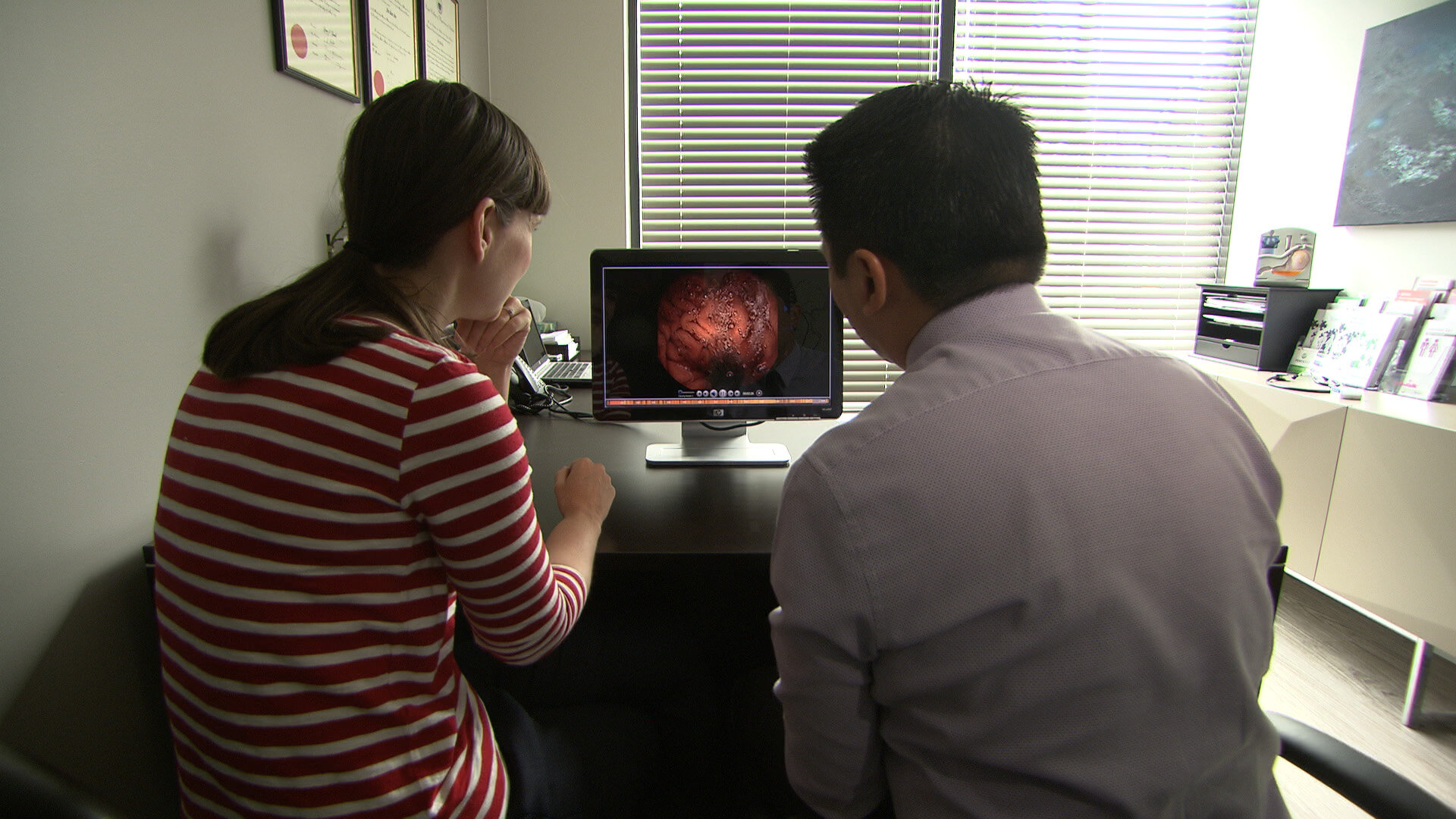 Dr. Gardy examining images taken inside her colon