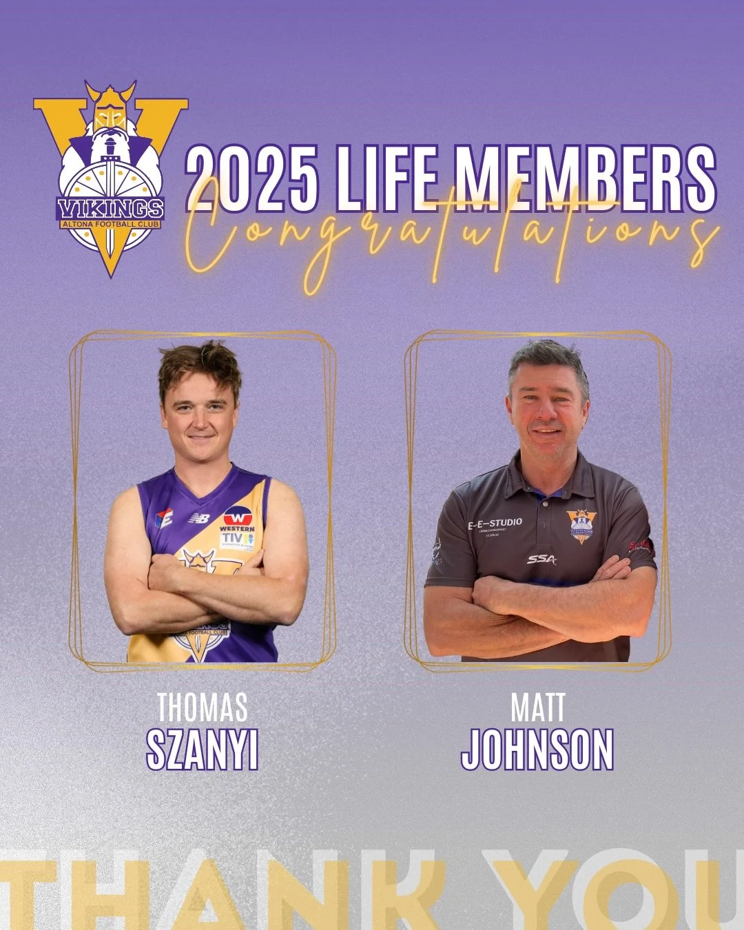 Congratulations to our newest Life Members of the Altona Football Club - Thomas Szanyi and Matt Johnson.

Tom has been an ever-reliable defender, consistently taking on the opposition&rsquo;s best small forwards and thriving on the challenge. A fierc