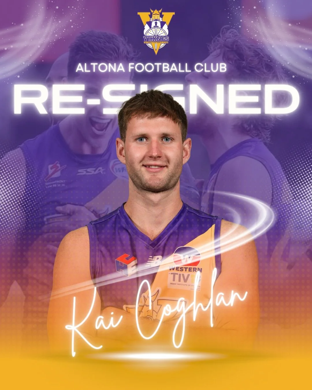 📈 B U I L D I N G

Four more quality contributors locked in as we build towards another big season at Altona 💜💛

Kai Coghlan - Back after a standout first year at the club. At 193cm, Kai proved his value as a true utility, capable of influencing g