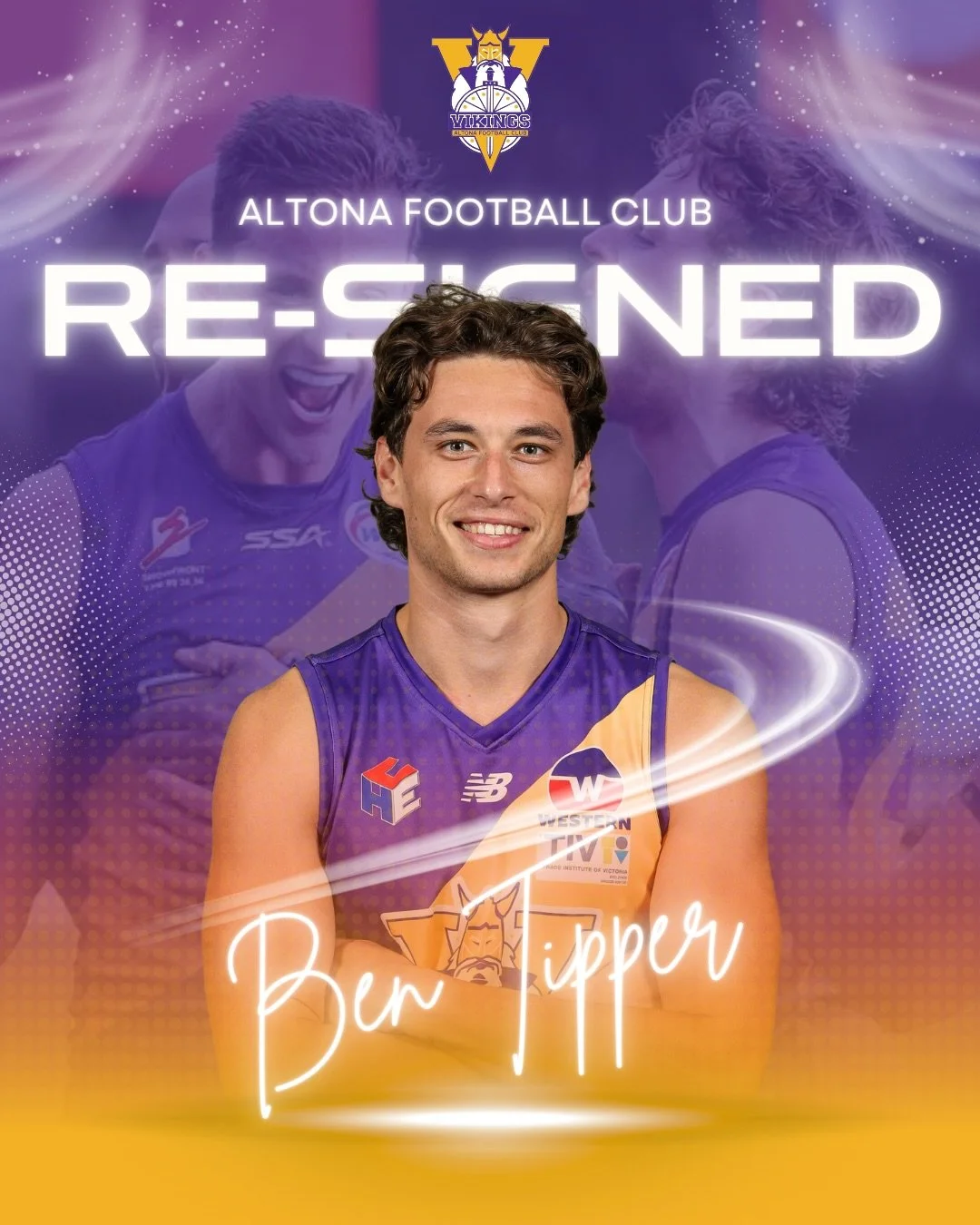 🙌🏼 R E C O M M I T T E D

Announcing another three strong team contributions for 2026! 

Ben Tipper - Back in purple and yellow for 2026. The defensive gazelle brings a strong overhead mark, elite decision making, and an engine that allows him to r