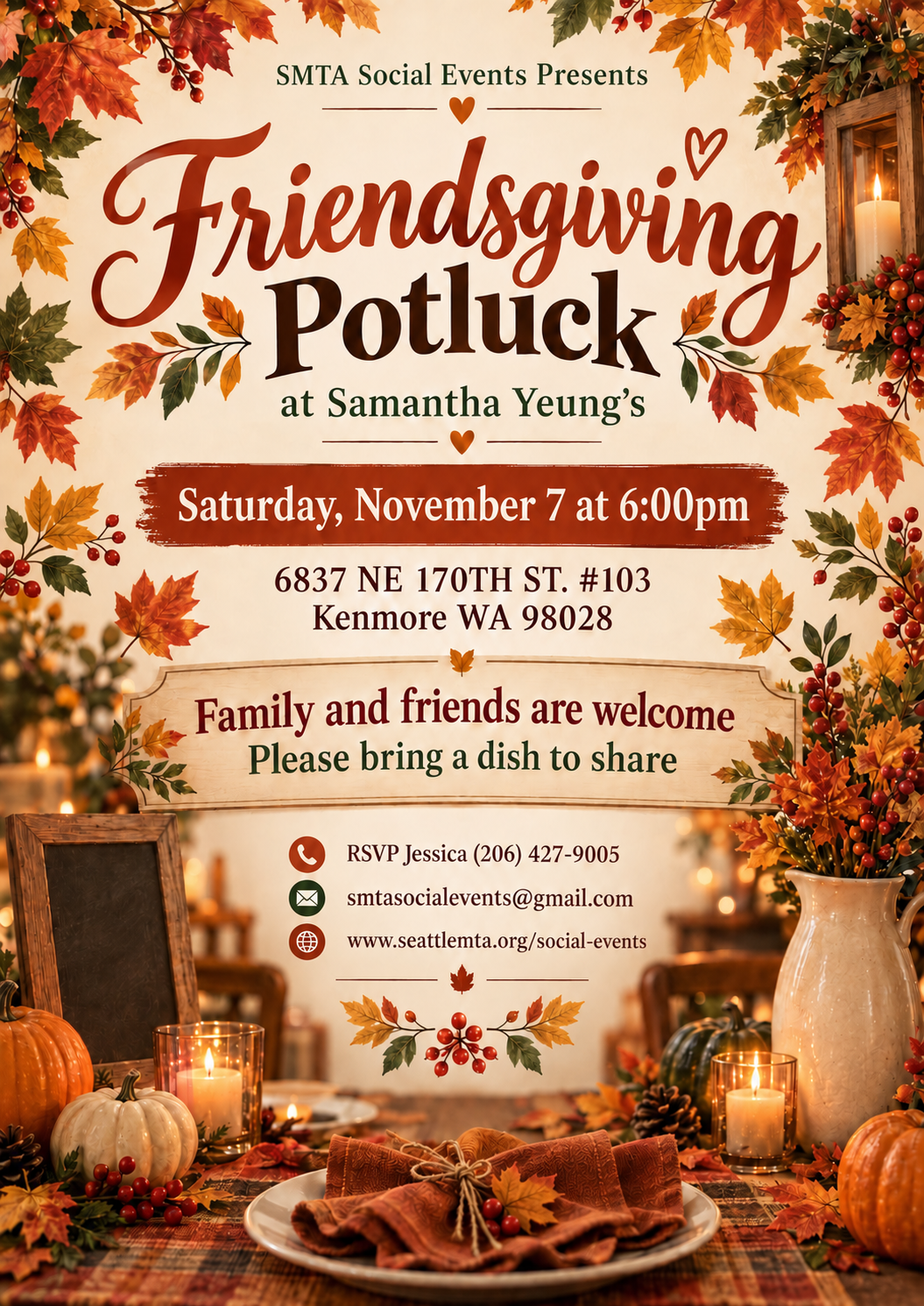 Potluck in Kenmore, RSVP (206) 427-9005