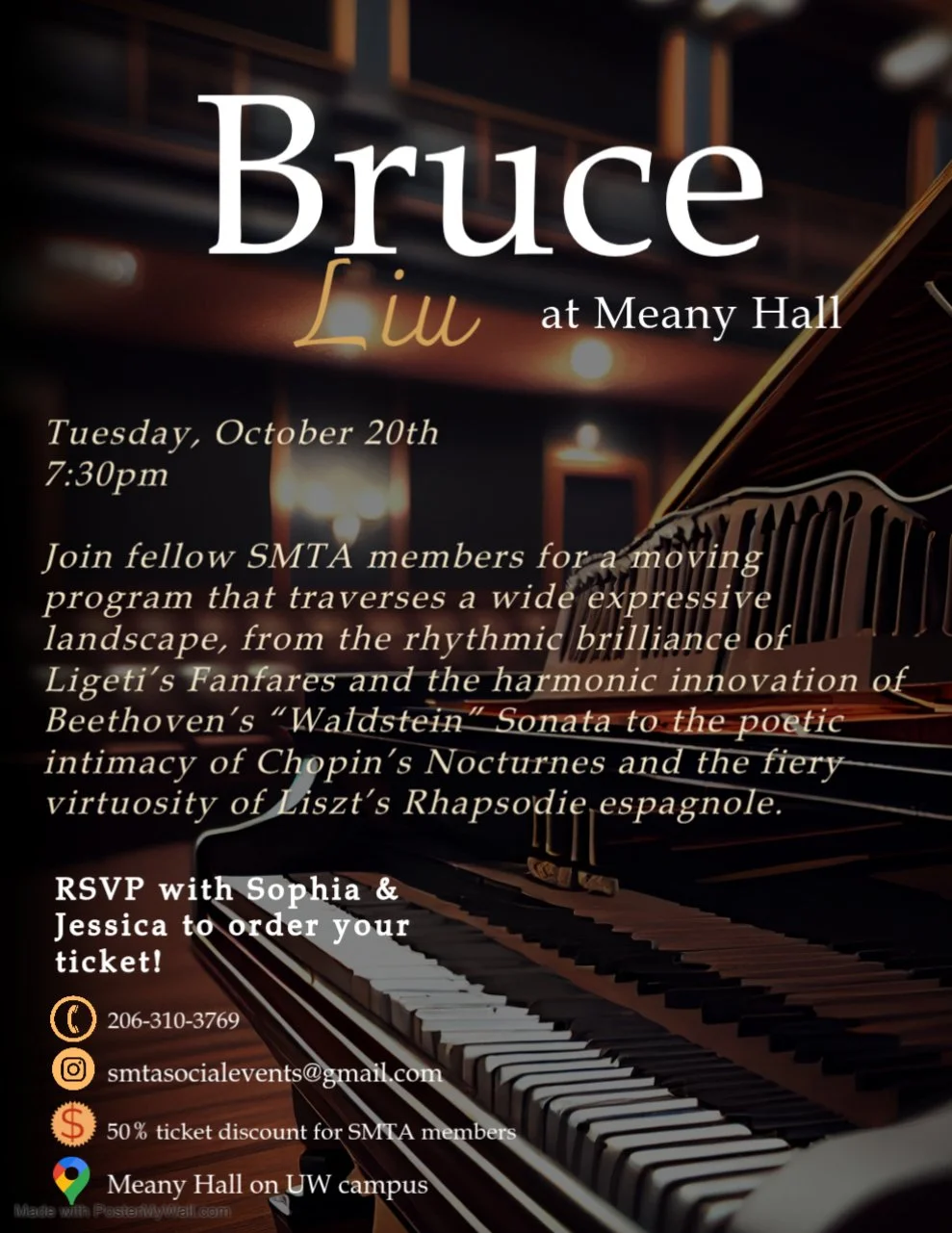 Bruce Liu performs Tuesday October 20th, RSVP (206) 310-3769