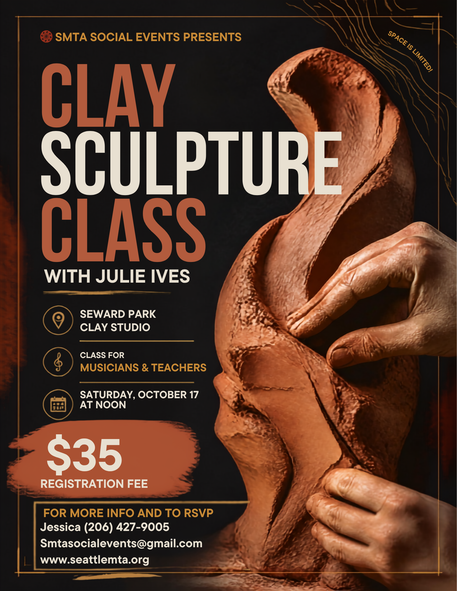 Seward Park Clay Studio, Oct 17 at noon, contact (206) 427-9005