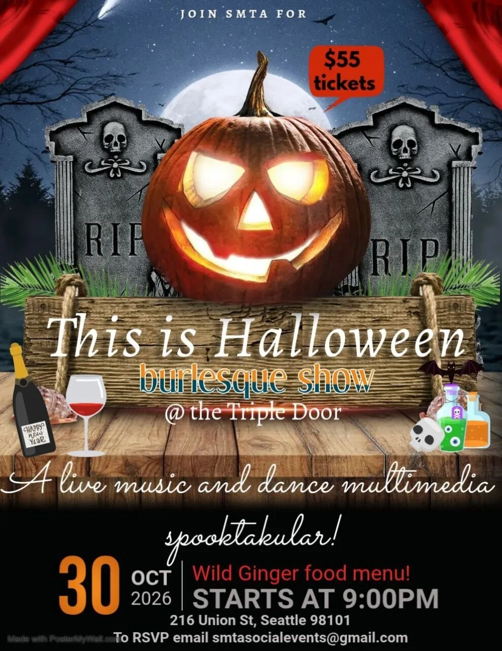 This is Halloween burlesque show, RSVP email smtasocialevents@gmail.com