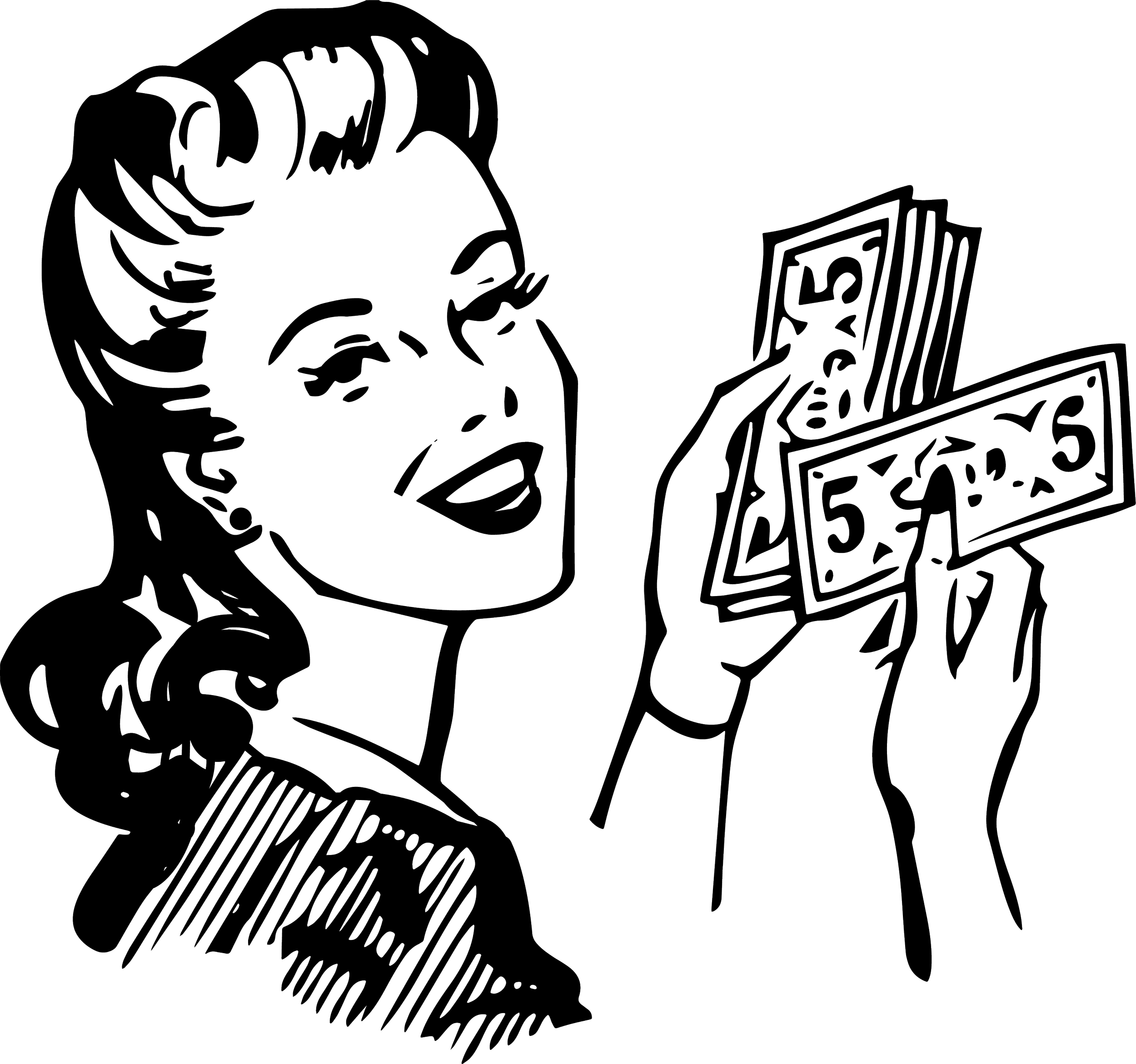 woman counting money vintage clip art