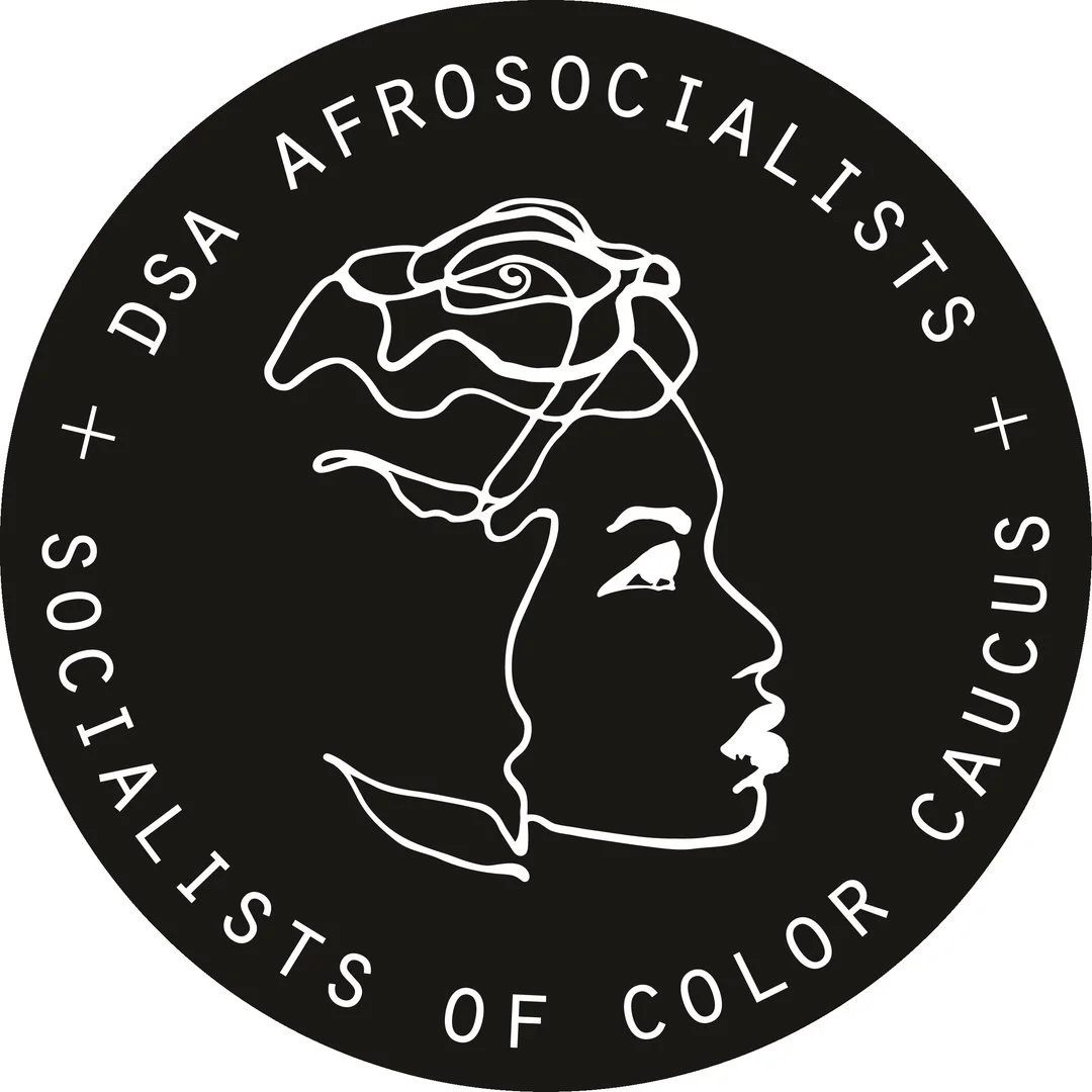 AFROSOC logo art of Black woman's head profile , outlined in white, against a black background