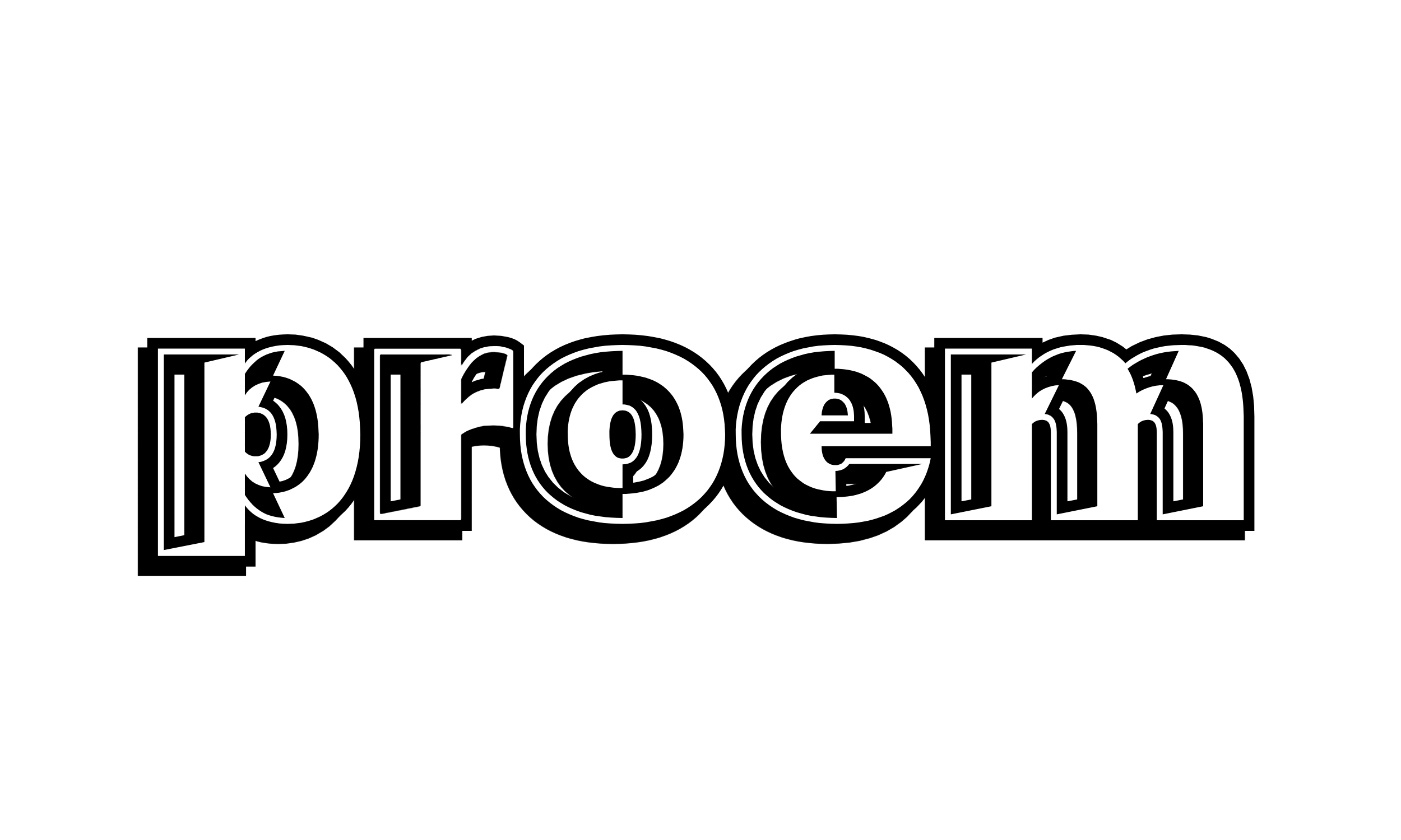 The word 'proem' in bold, white text with a black background, featuring a stylized, layered, and outlined font.
