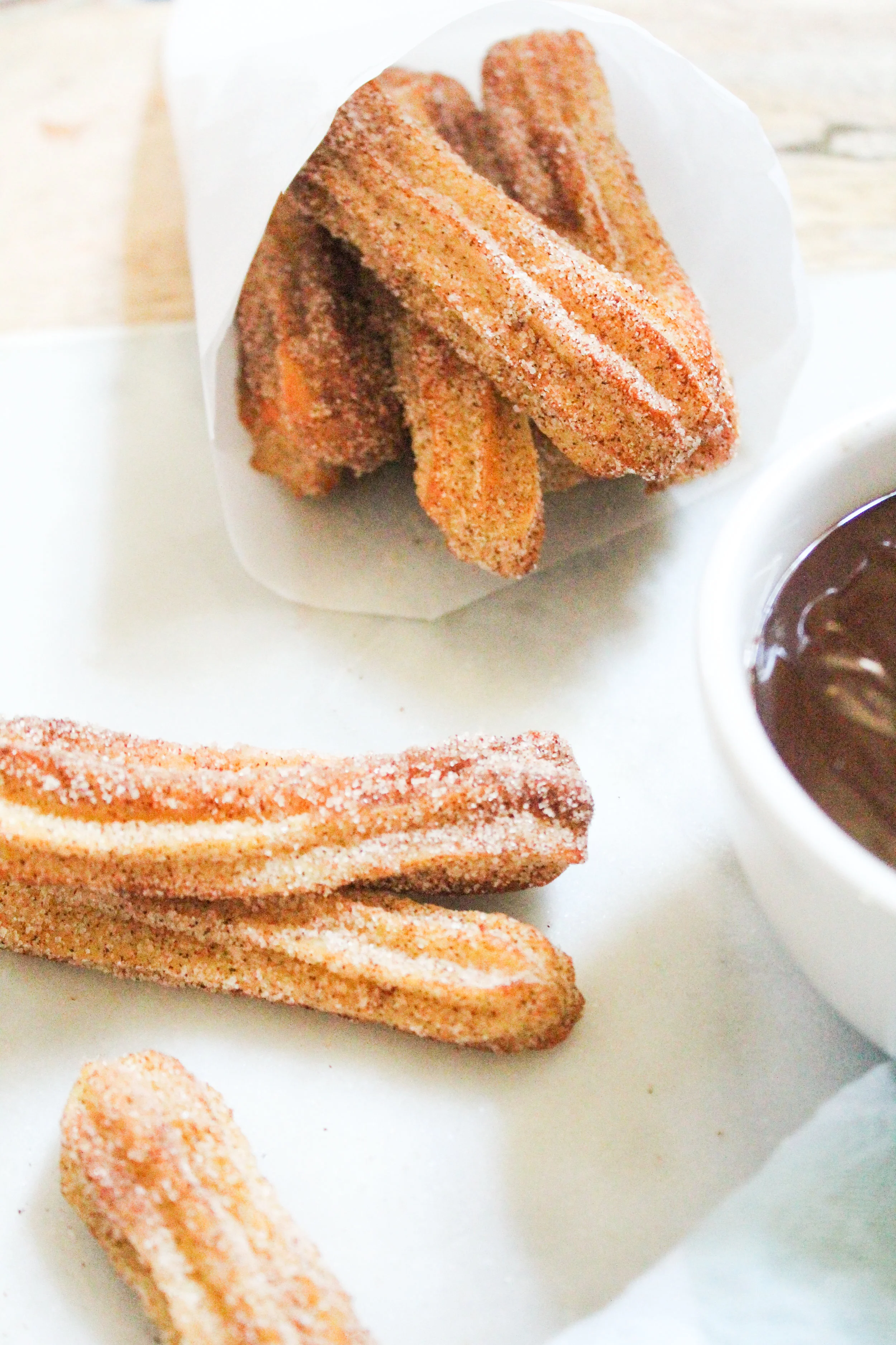 Mini Baked Churros with Chocolate Espresso Ganache