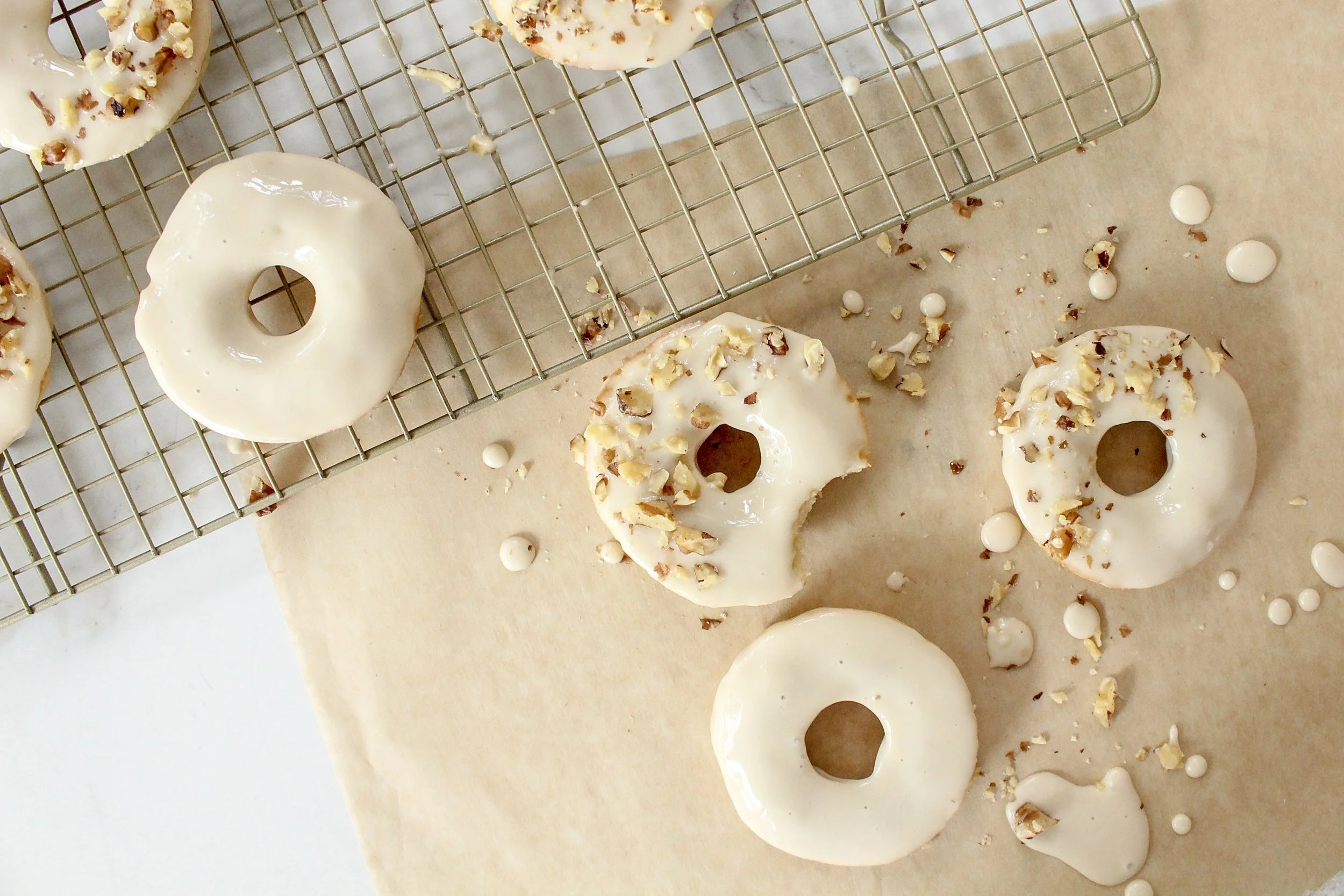 Baked Banana Bread Donuts with Maple Glaze
