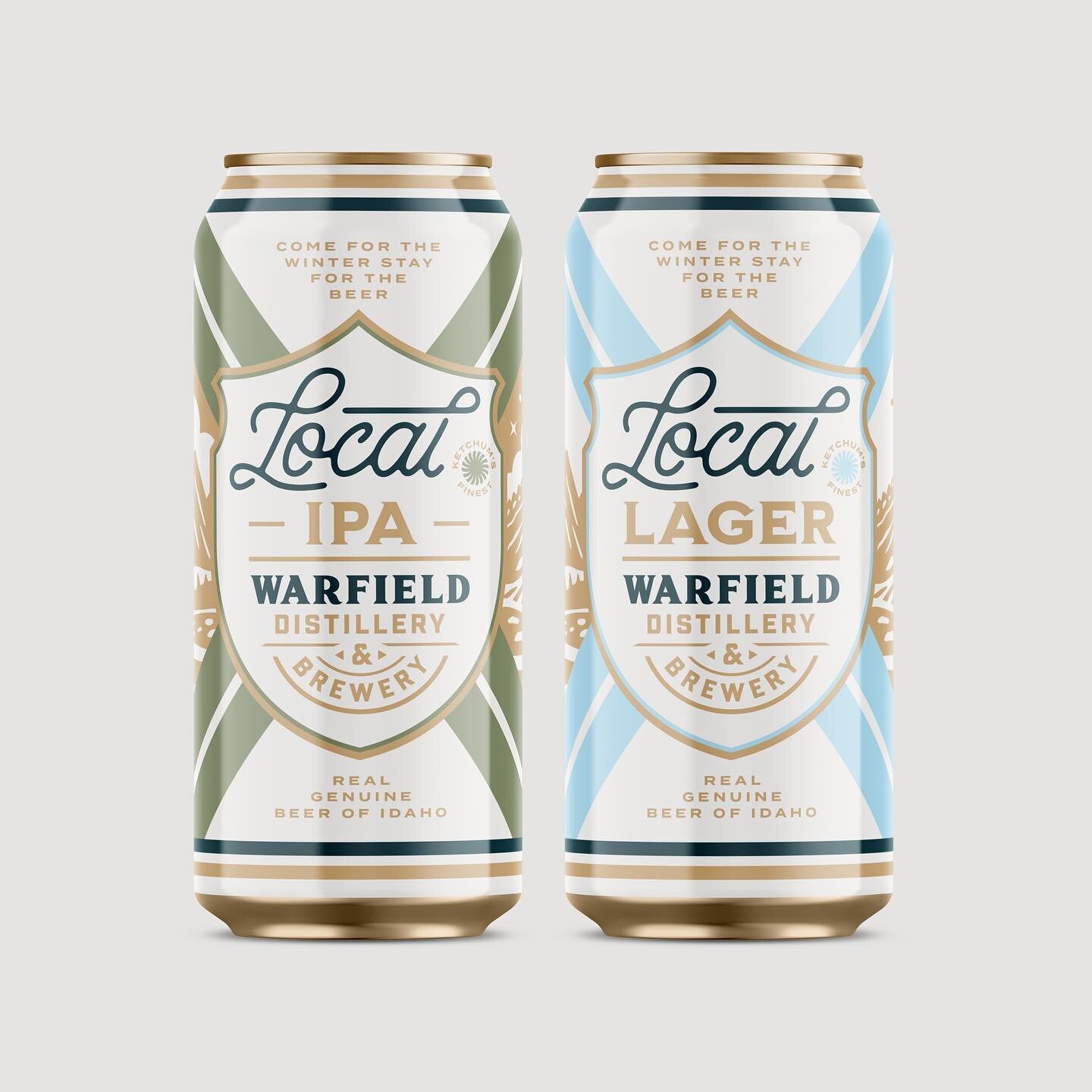 Packaging design for @warfield_idaho local beer series featuring an IPA and a lager. The packaging is inspired by the simple designs and straight forward messaging of vintage beer cans that your Grandpappy would drink. Real genuine organic beer of Id
