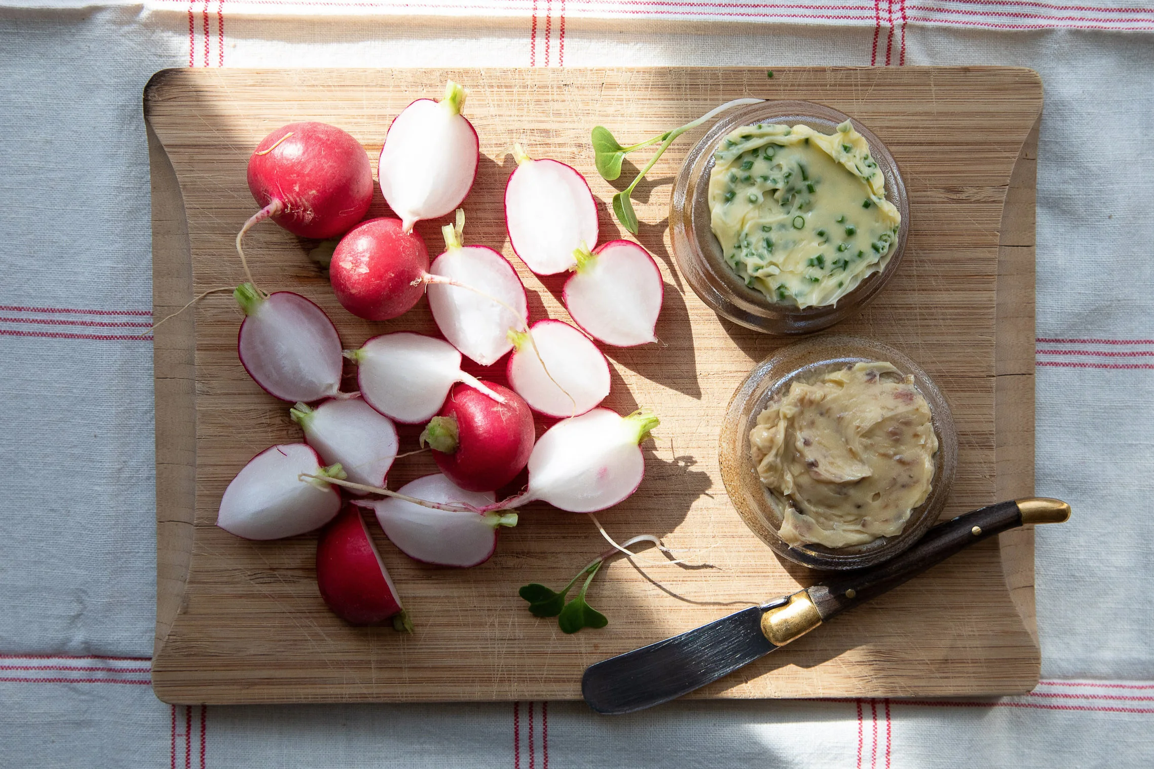 radishes with two flavored butters