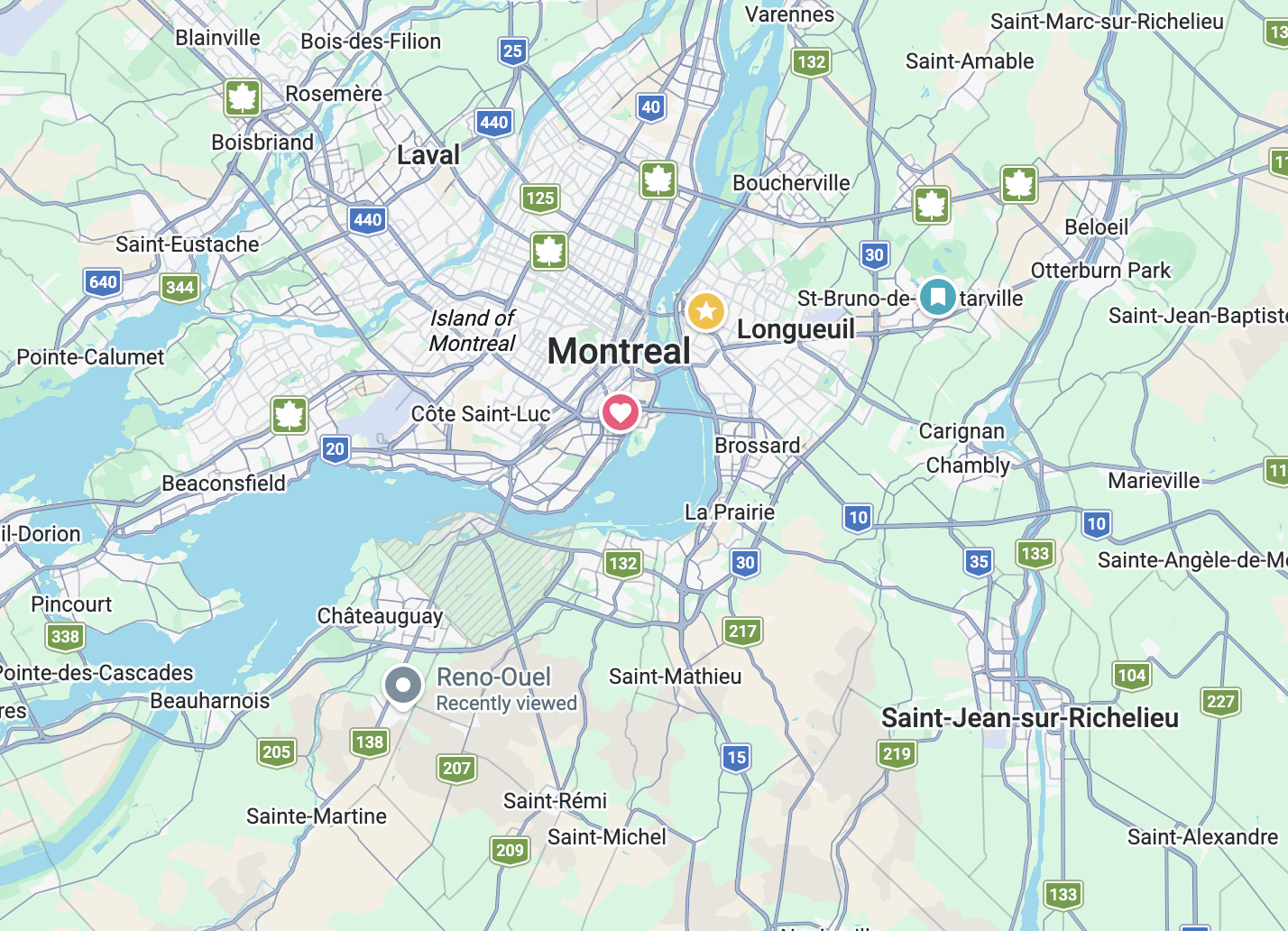 Carte des zones desservies par Peinture Excellence Pro : Rive-Sud, Montréal et Rive-Nord
