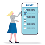 woman holding a phone with a survey