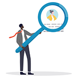 man holding magnifying glass looking at a person's profile