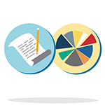 pencil and paper and a pie chart