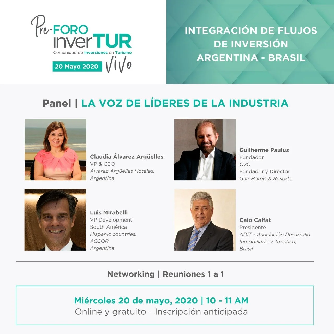 20/05, às 10h | Panel La Voz de Líderes de la Industria | Pre-Foro inverTUR VIVO