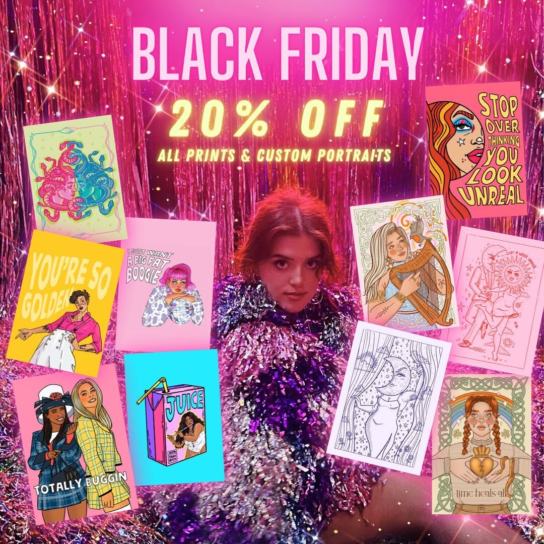 Had to sort the huns out with a discount for the day that&rsquo;s in it 💅 Use code FRIDAY20 on my site from now till midnight tonight for 20% off prints AND custom portraits (limited portrait slots before Christmas so be sure to grab one soon if int