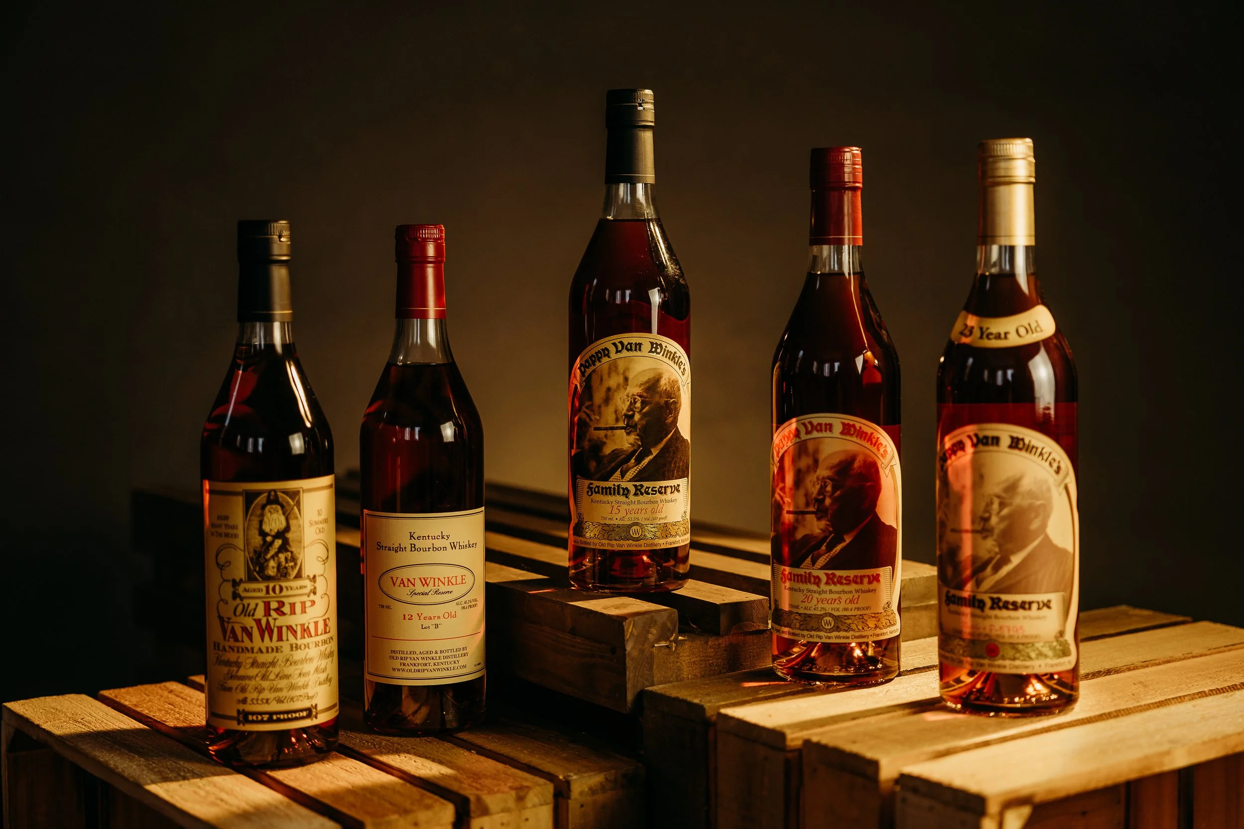 Prize 1 - The Pappy Collection.
The holy grail of bourbon, this five-bottle lineup includes Pappy Van Winkle 10, 12, 15, 20 & the legendary 23 Year.