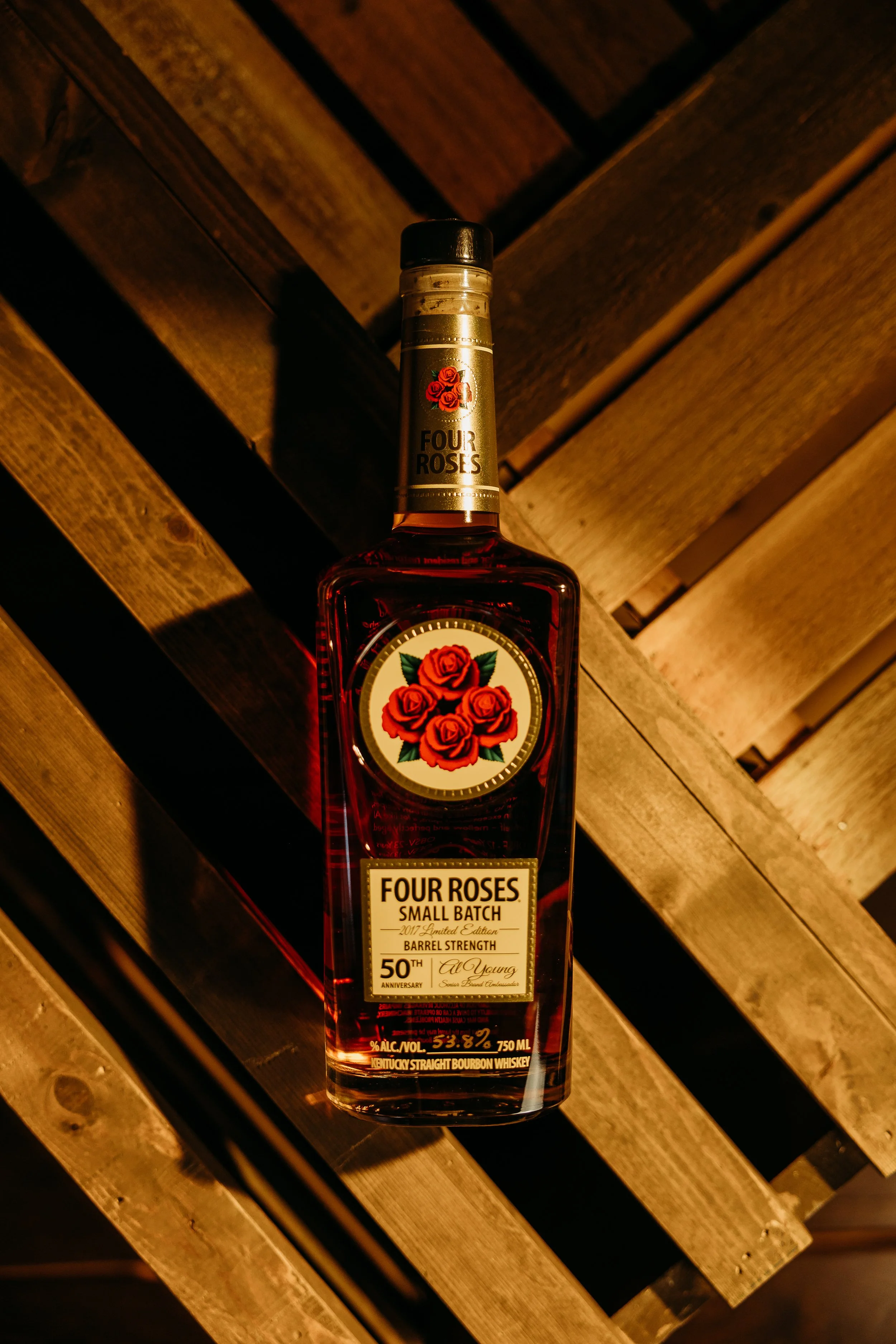 Prize 4 - Four Roses Al Young 50th Anniversary. A tribute to a bourbon legend. This limited edition release celebrates Al Young’s 50 years with Four Roses. It’s complex, elegant, & collector gold.