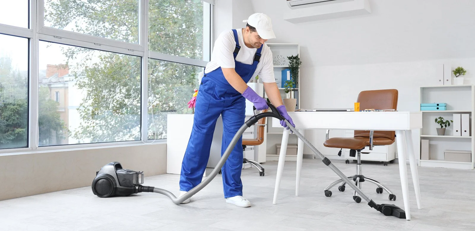 Janitorial and commercial cleaning crew servicing an Austin office building