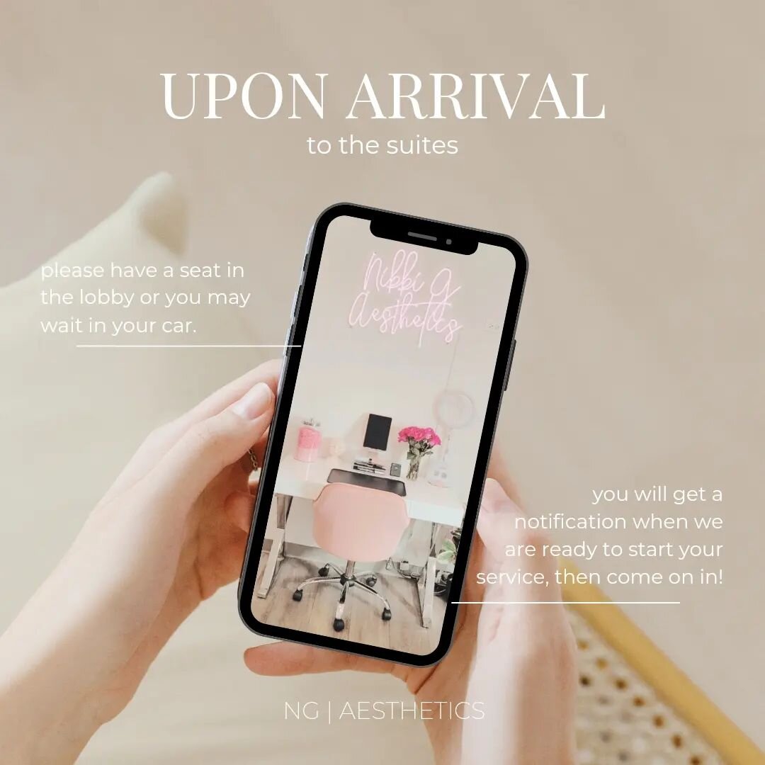As NG | AESTHETICS has moved across the hall this means you can no longer see when I'm ready for you from the lobby, but don't worry, you don't have to lurk outside of the door 👀, have a seat in the lobby or wait in your car and you'll get a notific