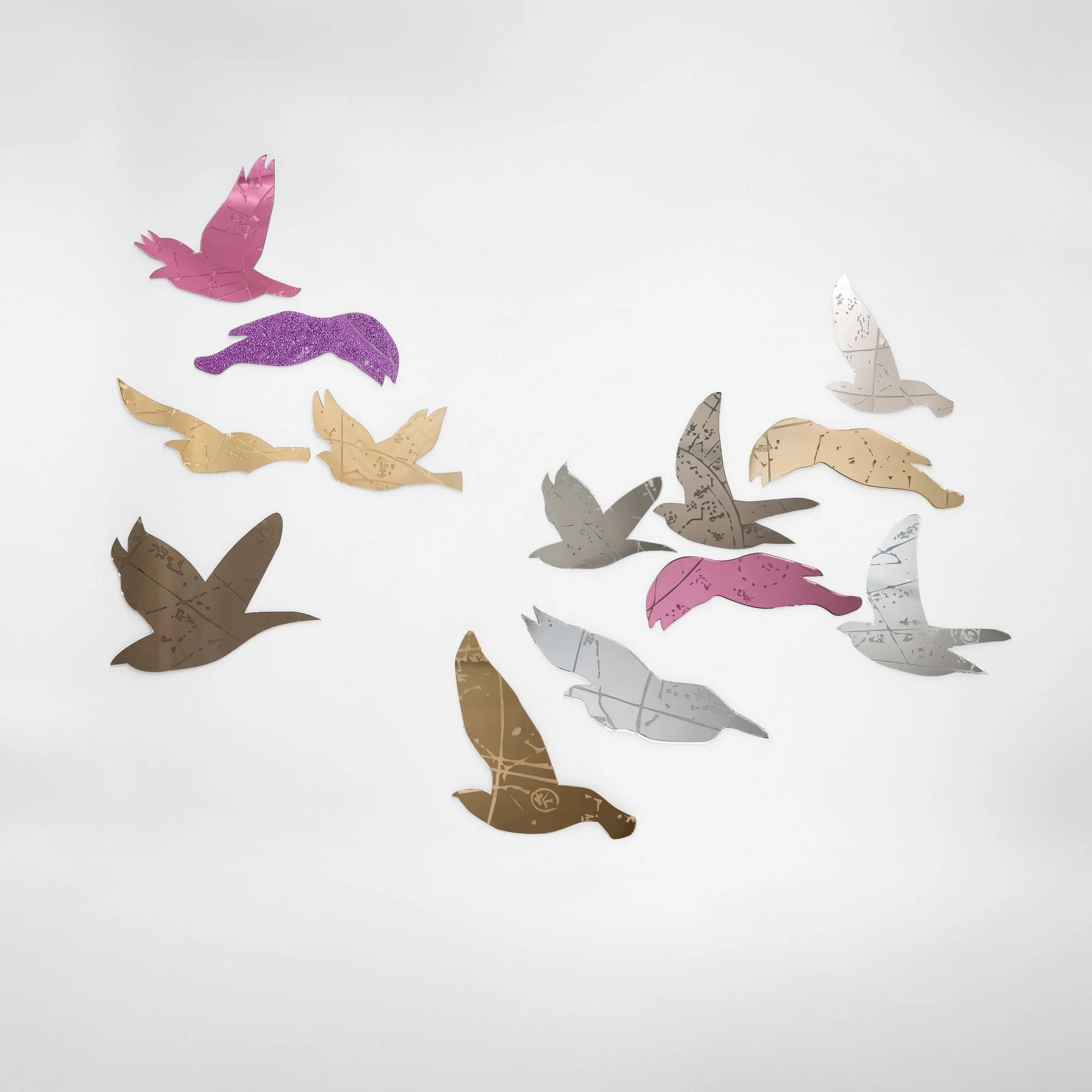  Murmuration&nbsp;  Size varies (55W x 45H inch in this execution)  Mixed media (mirror acrylic, glitter acrylic)  2026    