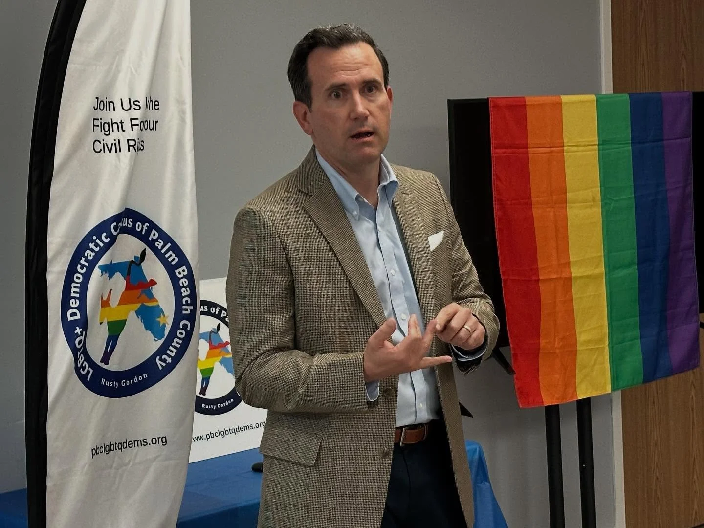 HD-93 candidate August Mangeney briefed our meeting last night on his campaign