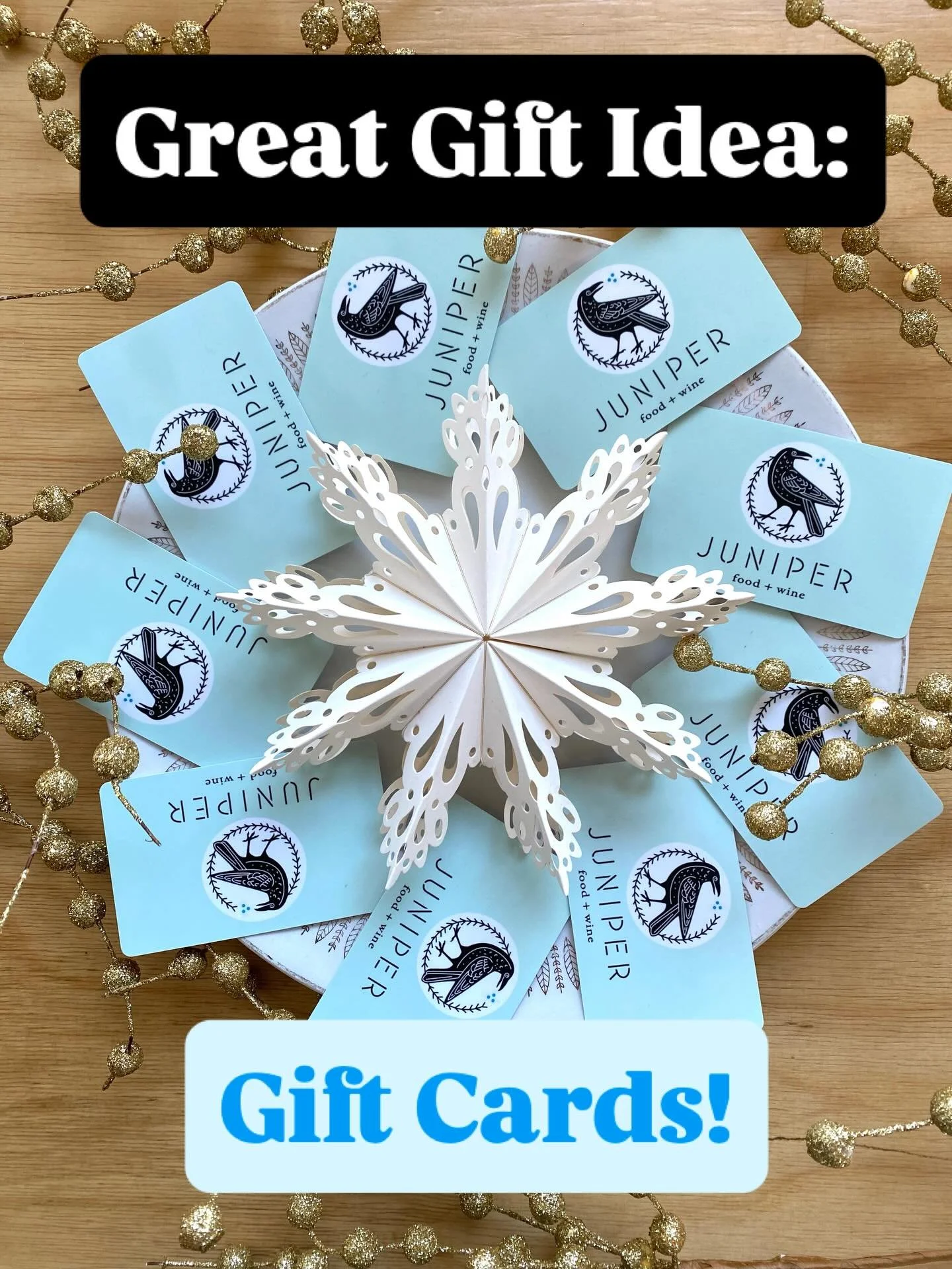 ✨Stop by Juniper to pick up GIFT CARDS for the special peeps on your list!✨

We&rsquo;re open for LUNCH (12-2pm) and DINNER (5-9pm) on Friday and Saturday :)