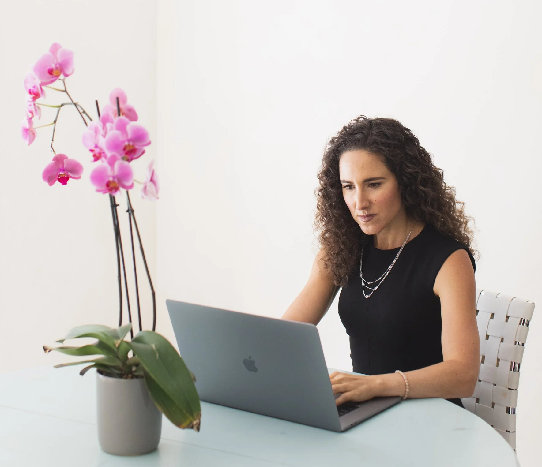 Functional medicine doctor Amy Nett, MD, reviewing health information at her computer