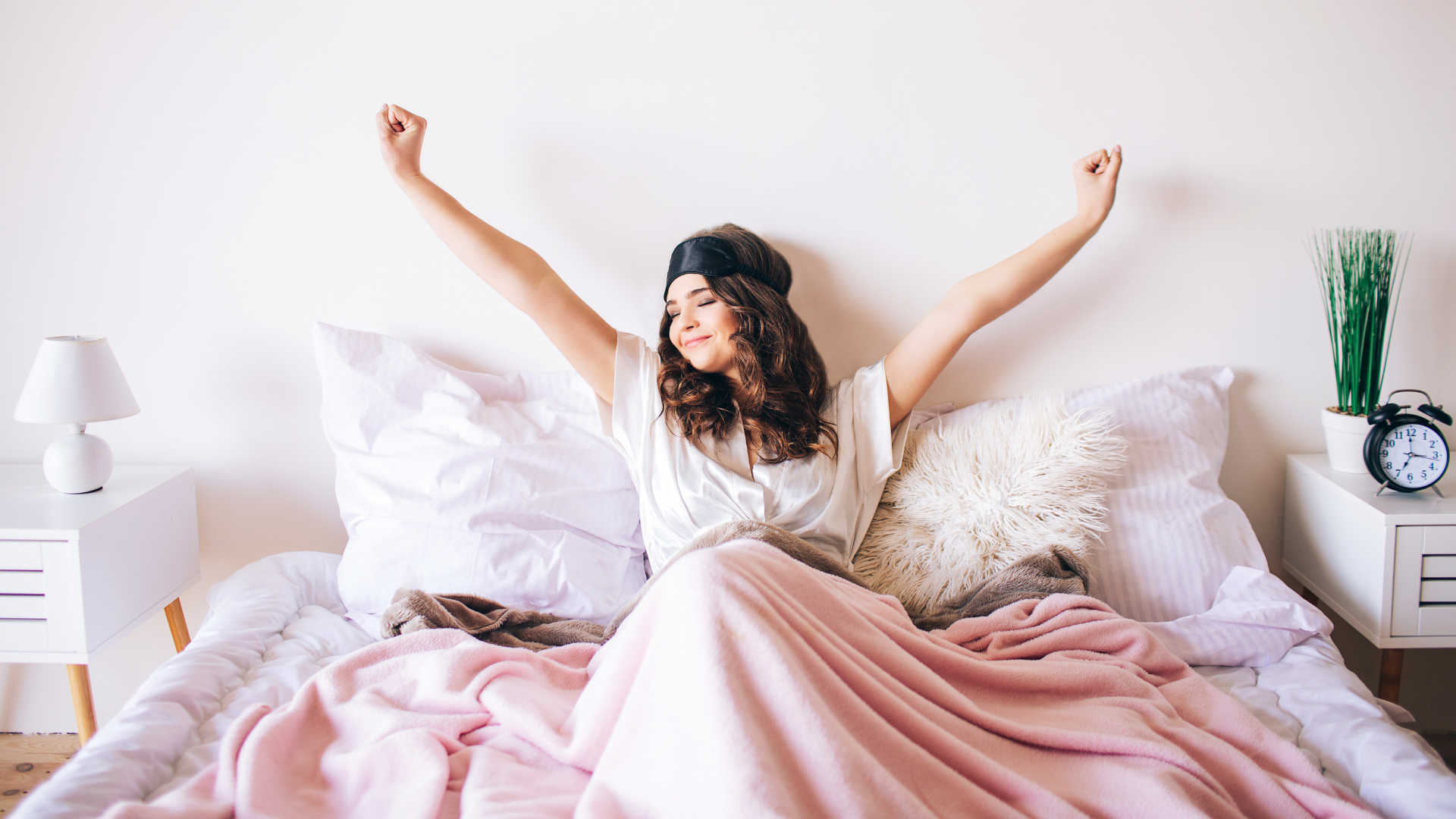 Person waking rested after a great night's sleep.