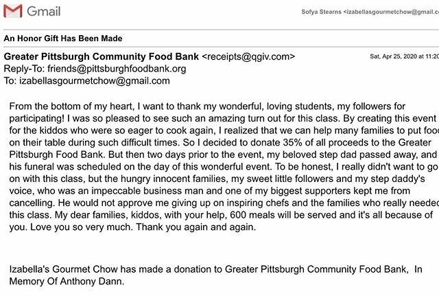 Thank you to my little followers and their parent&rsquo;s dedication. We will continue to help needed families and yes we will beat COVID. STAY HEALTHY! BE WELL! ❤️ #greaterpittsburghfoodbank #izabellasgourmetchow