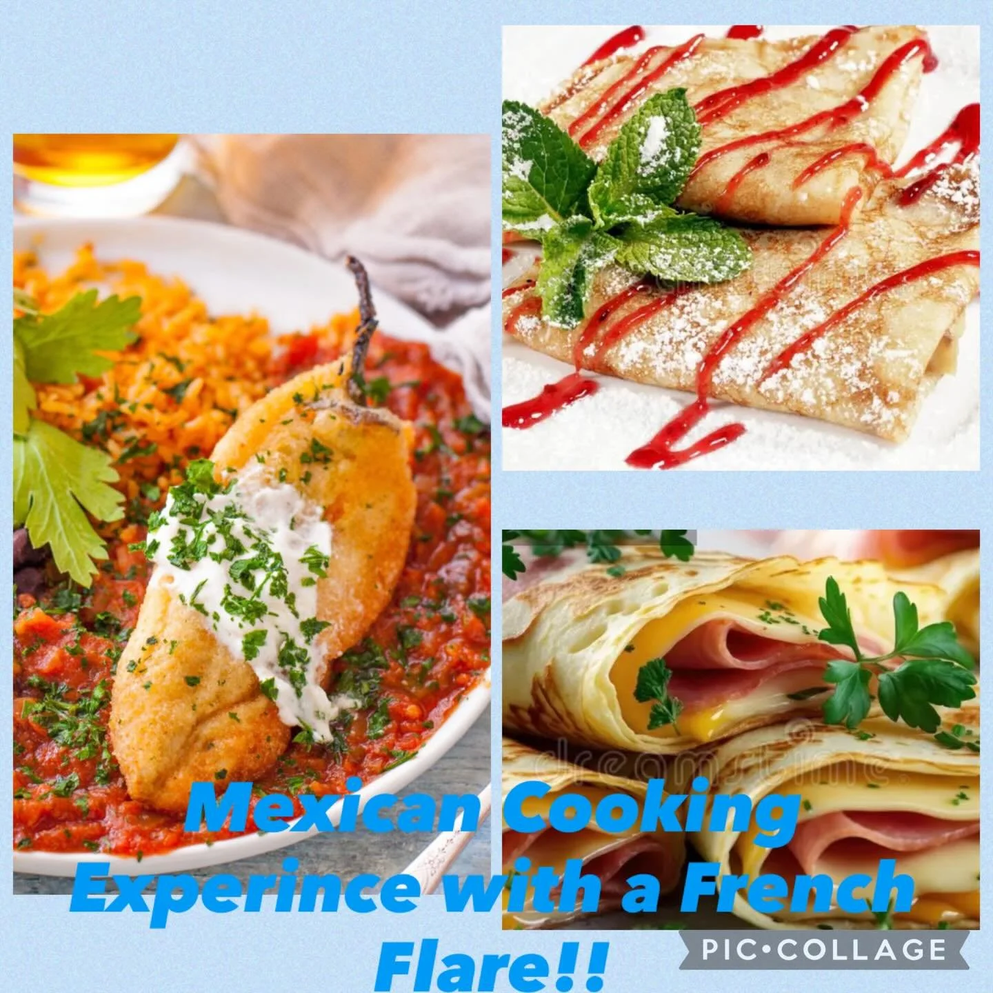 February 19th @ 6.30pm!! French cuisine clashes with Mexican Cuisine and Vise Versa!!!! Queso, Chile Rellenos, Sweet &amp; Savory Crepes!! 😋 #izabellasgourmetchowcreations #izabellasgourmetchowexperiences