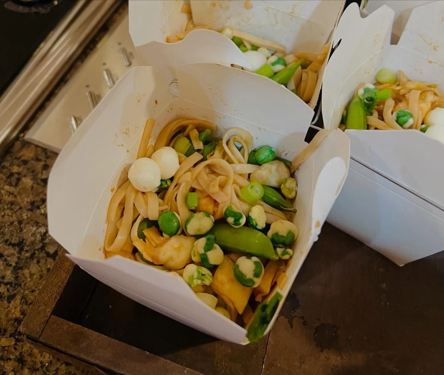 2nd dish from the Dinner in the Dark. Chinese Noodles made with Chocolate Chili, homemade Kimchi, Edamame, Snap Peas, Scallions, Wasabi peas, baby Mozz. #kimchi #dinnerinthedark #fancynoodles #izabellasgourmetchow