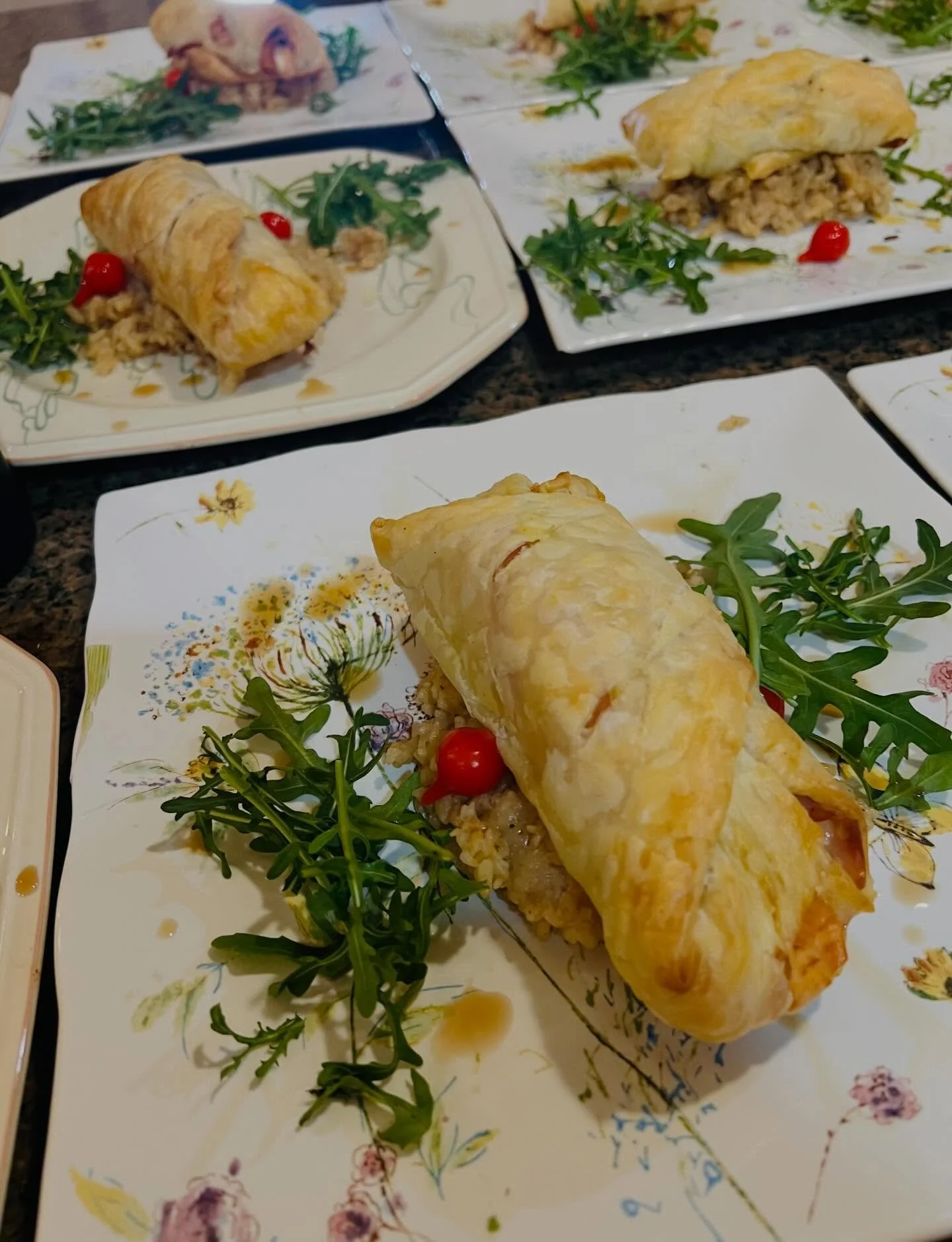 Last pics from Dinner In The Dark! Salmon Wellington, wrapped in Mortadella with pistachio on top of Risotto cooked in beets and chocolate dust. And for Dessert- double dark chocolate cake with a surprise inside - crunchy hazelnut cookie, topped with