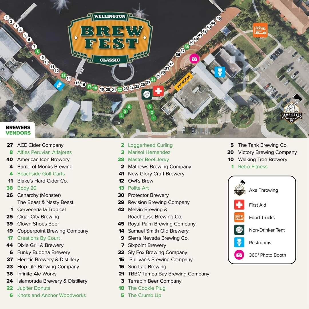 UPDATED MAP ❗📢 Here's our most up to date map for today's Wellington Classic Brew Fest in Wellington's Town Center. General admission is 3 PM to 6 PM, and VIPs enter early at 2 PM. 

Find more event details and get your tickets at wellingtonclassicb