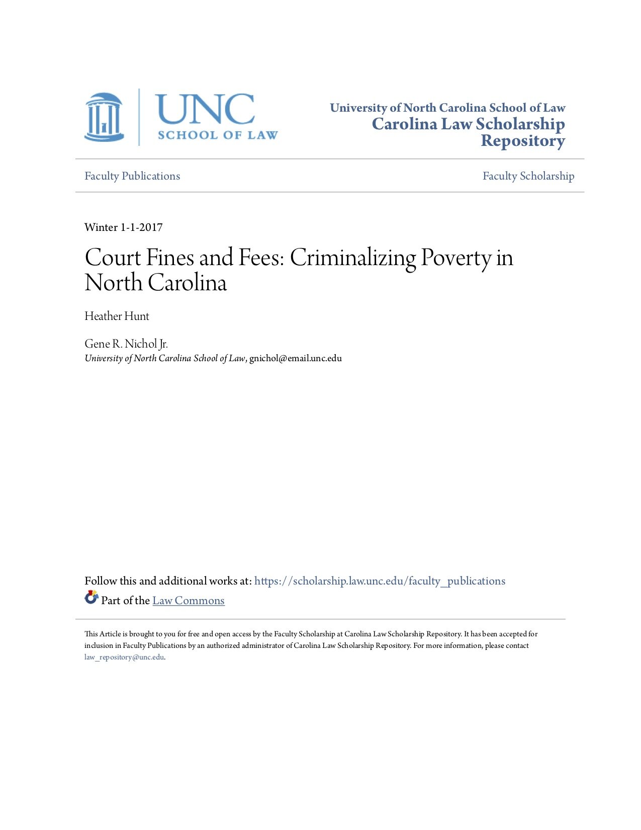 Court Fines and Fees Criminalizing Poverty in North Carolina