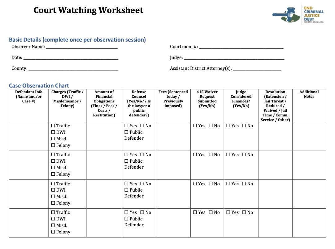 Courtwatching Worksheet: Ability to Pay