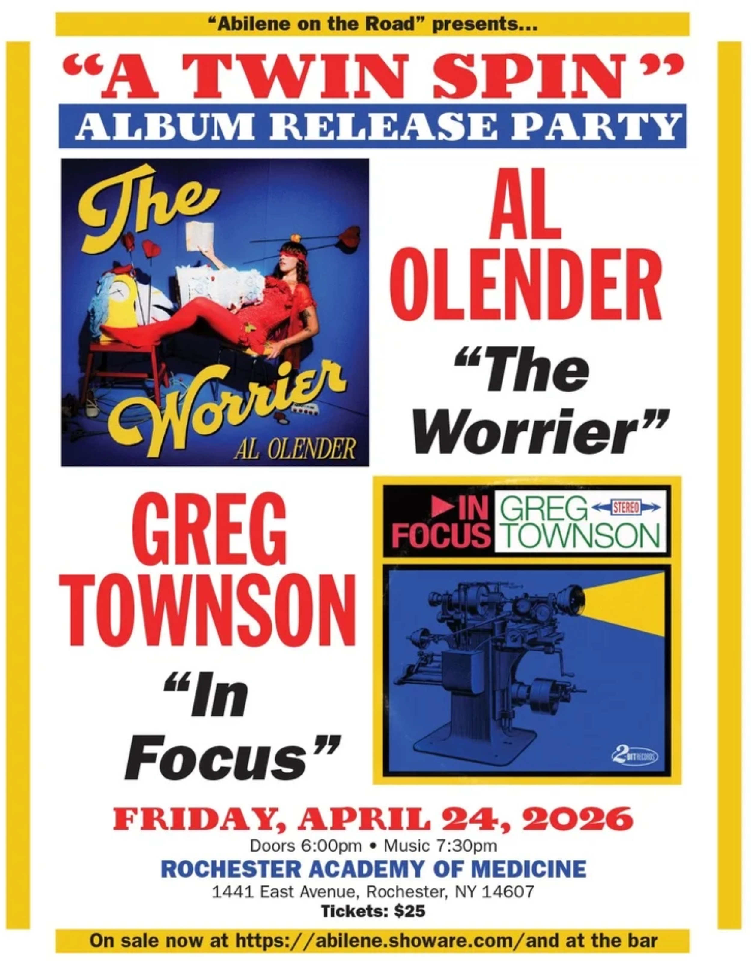 Abilene on the road present:"A Twin Spin" Album Release Party with Al Olender &amp; Greg Townson With Special Guest Aubrey Haddard