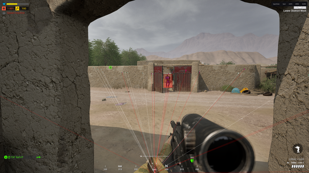 Squad External ESP overlay showing enemy positions, health and distance through terrain