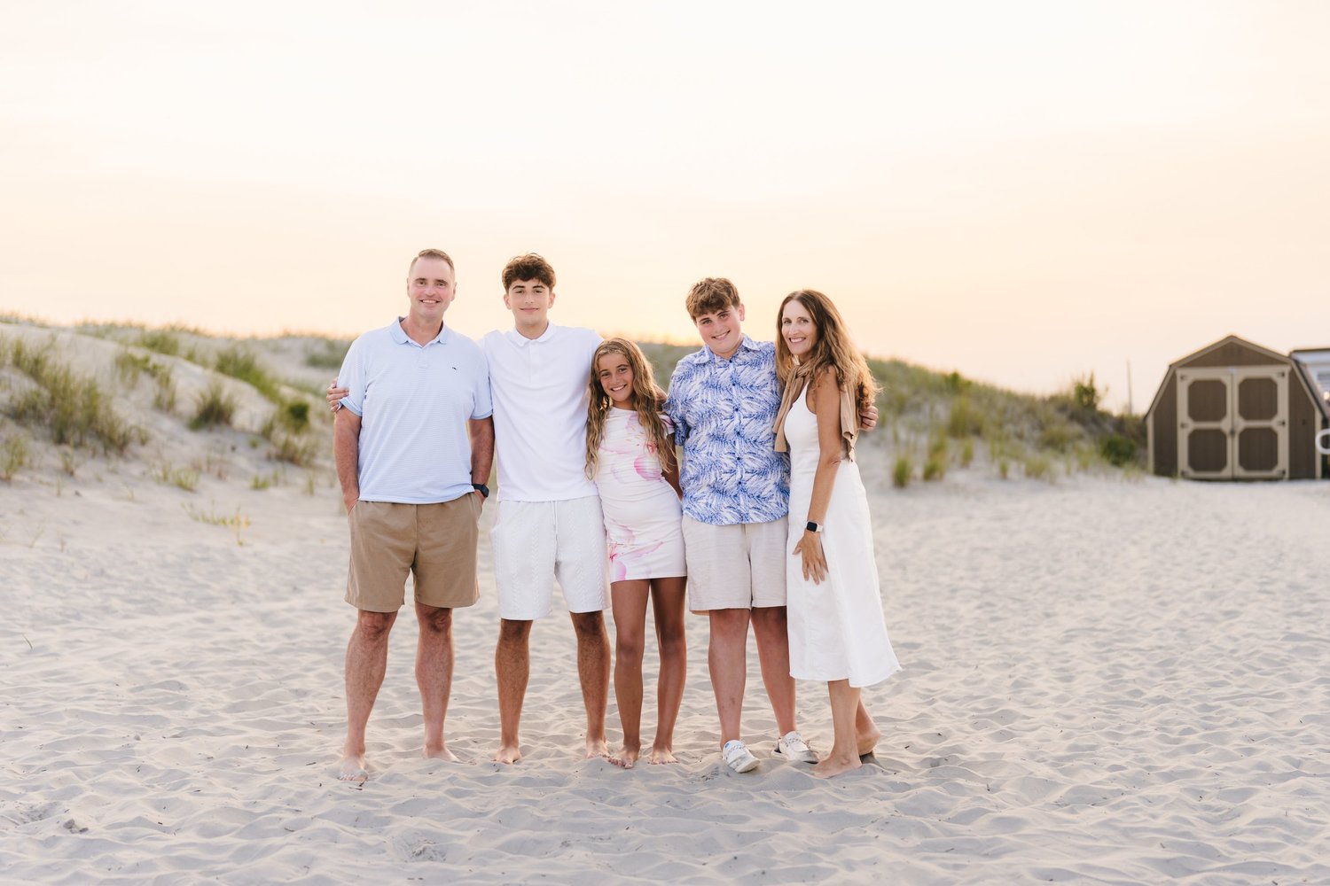 Joseph Delgado with his wife and three children at the Jersey Shore